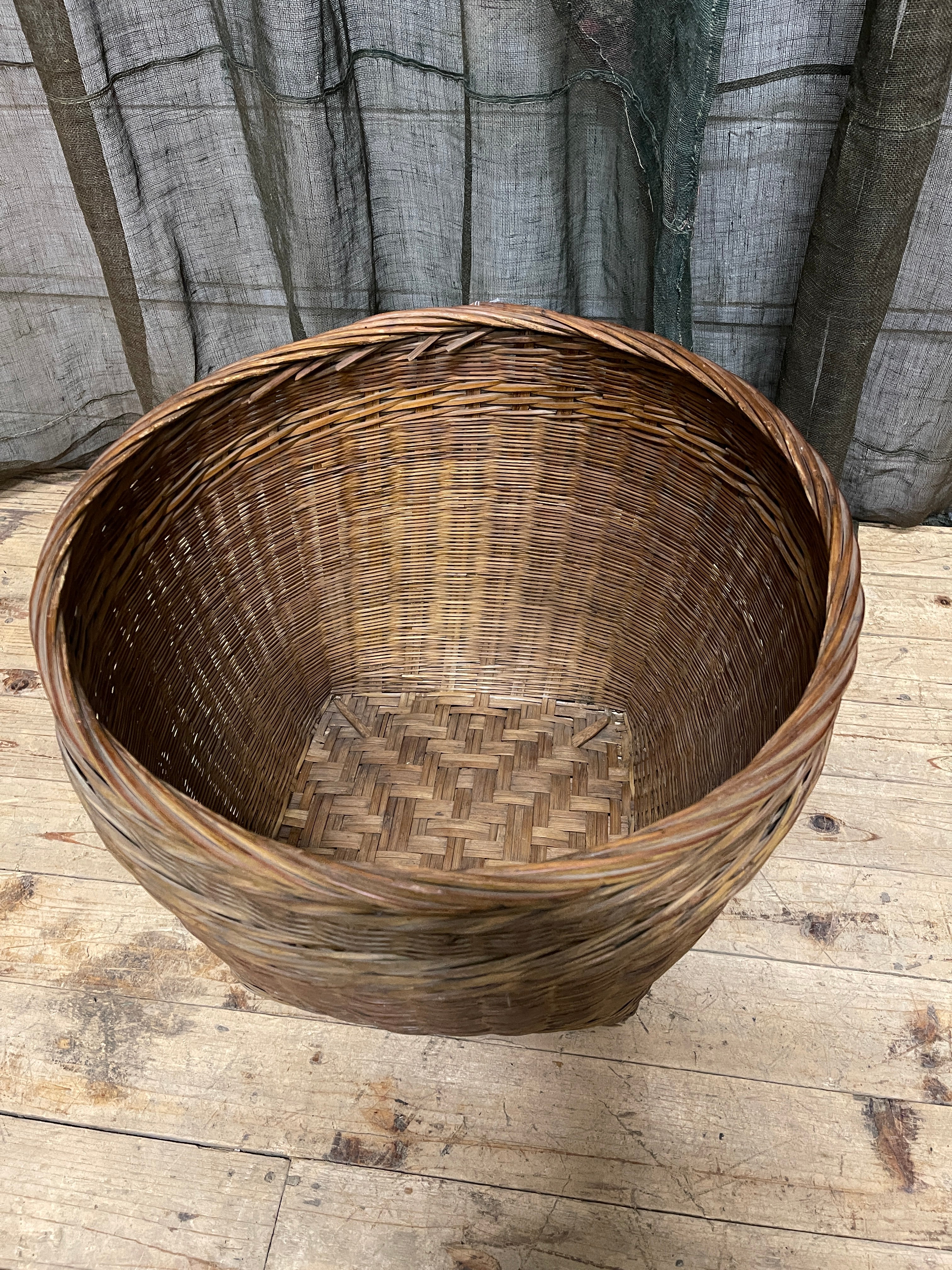 Vintage Chinese Country Farm Basket - Bamboo & Willow