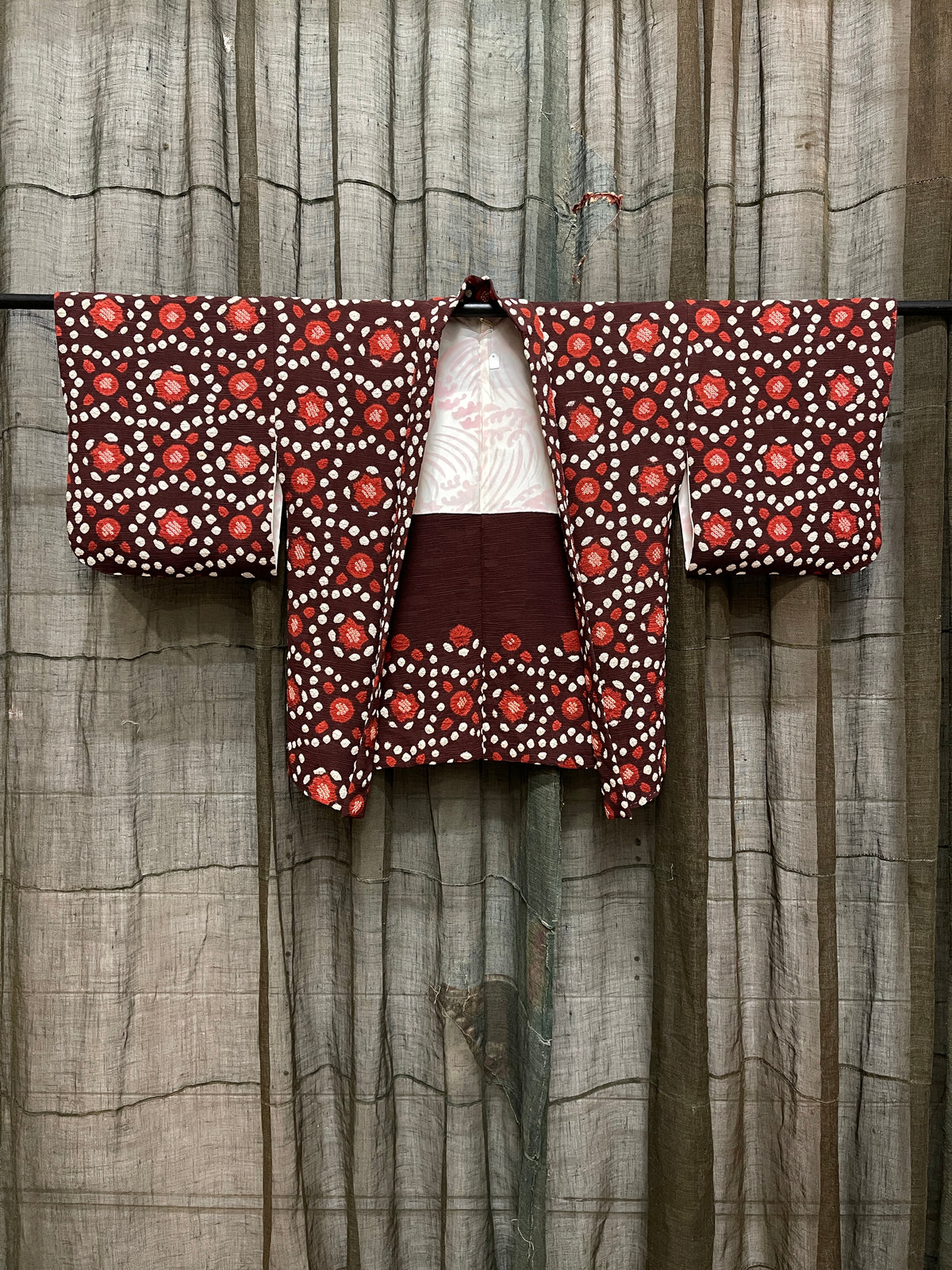 Vintage Japanese Silk Haori, Shibori Floral Medallion Pattern