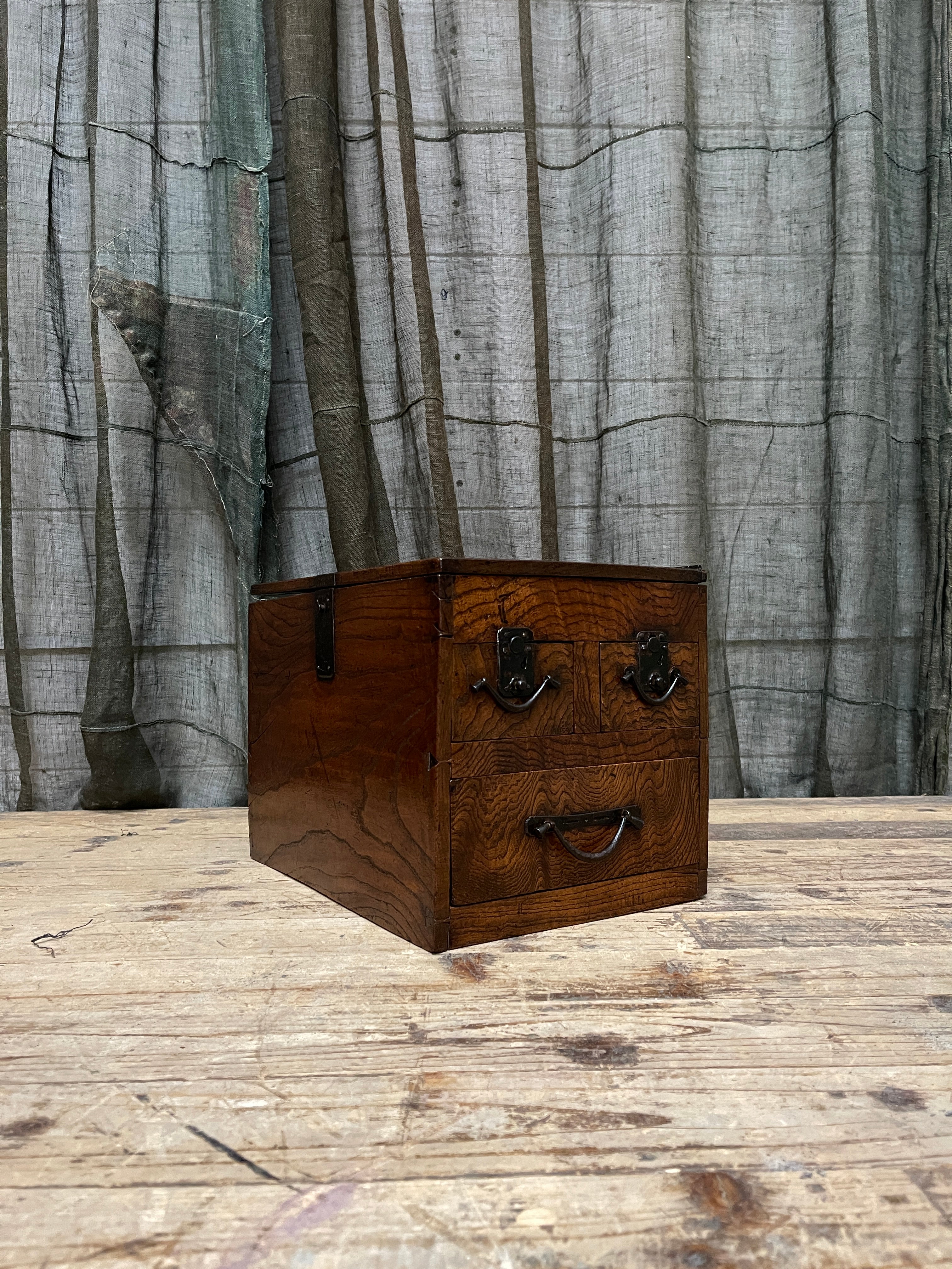 Suzuri Bako, Japanese Calligraphy Box - Elm | Meiji, c.1870