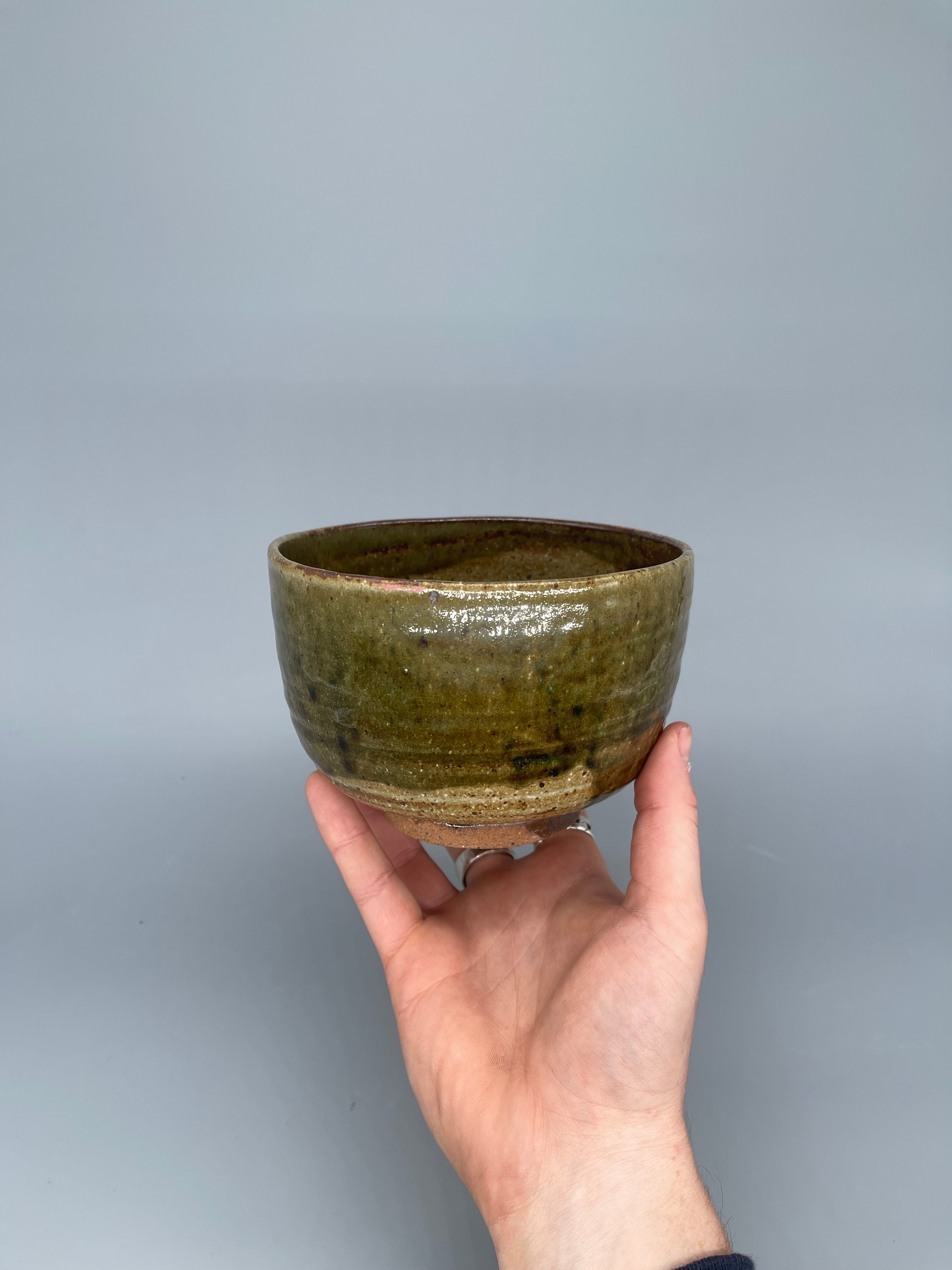 Vintage Large Japanese Matcha Bowl, Chawan - Green Drip Glaze