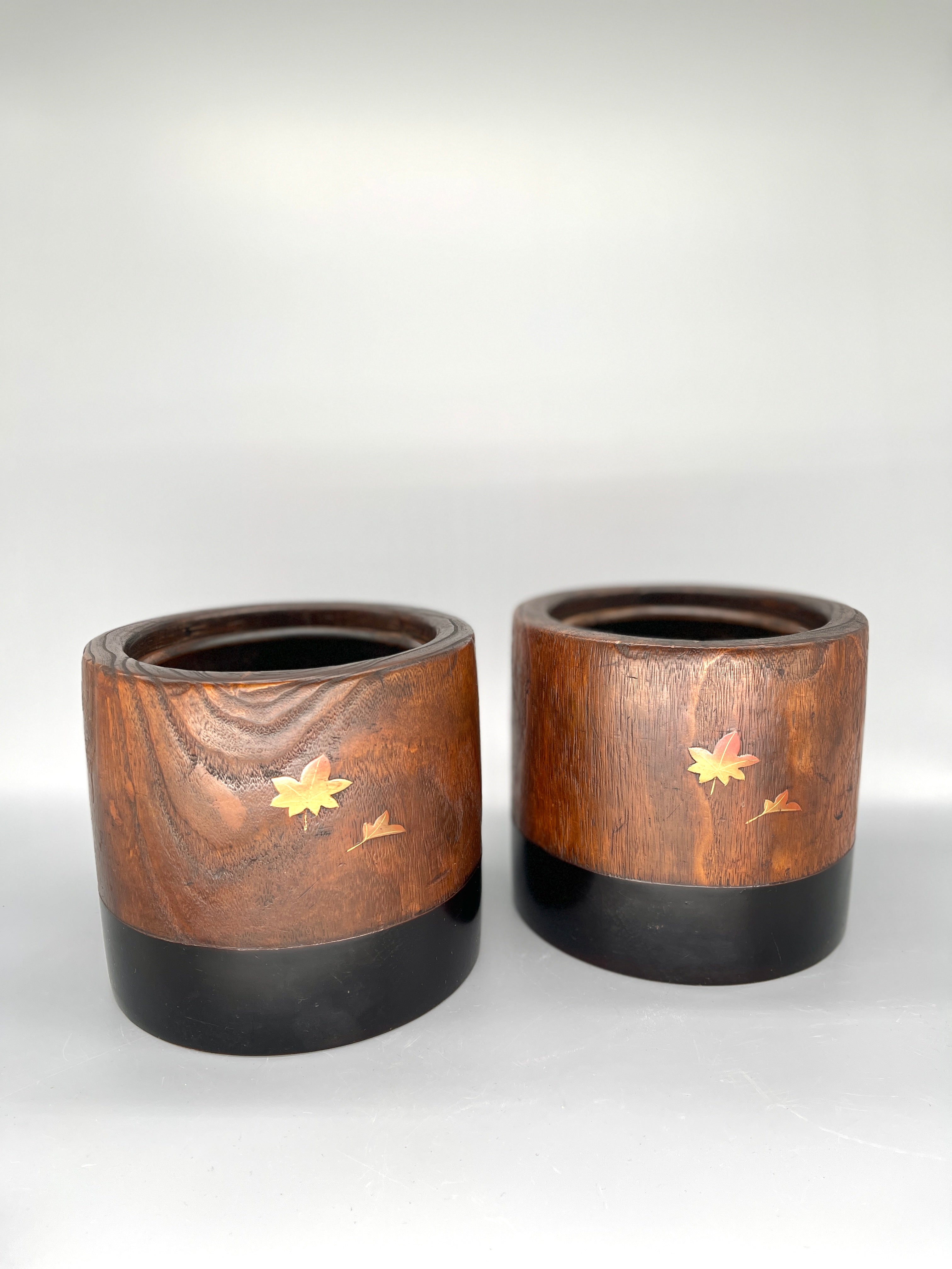 Pair Of Small Japanese Wooden Hibachi, Charcoal Brazier