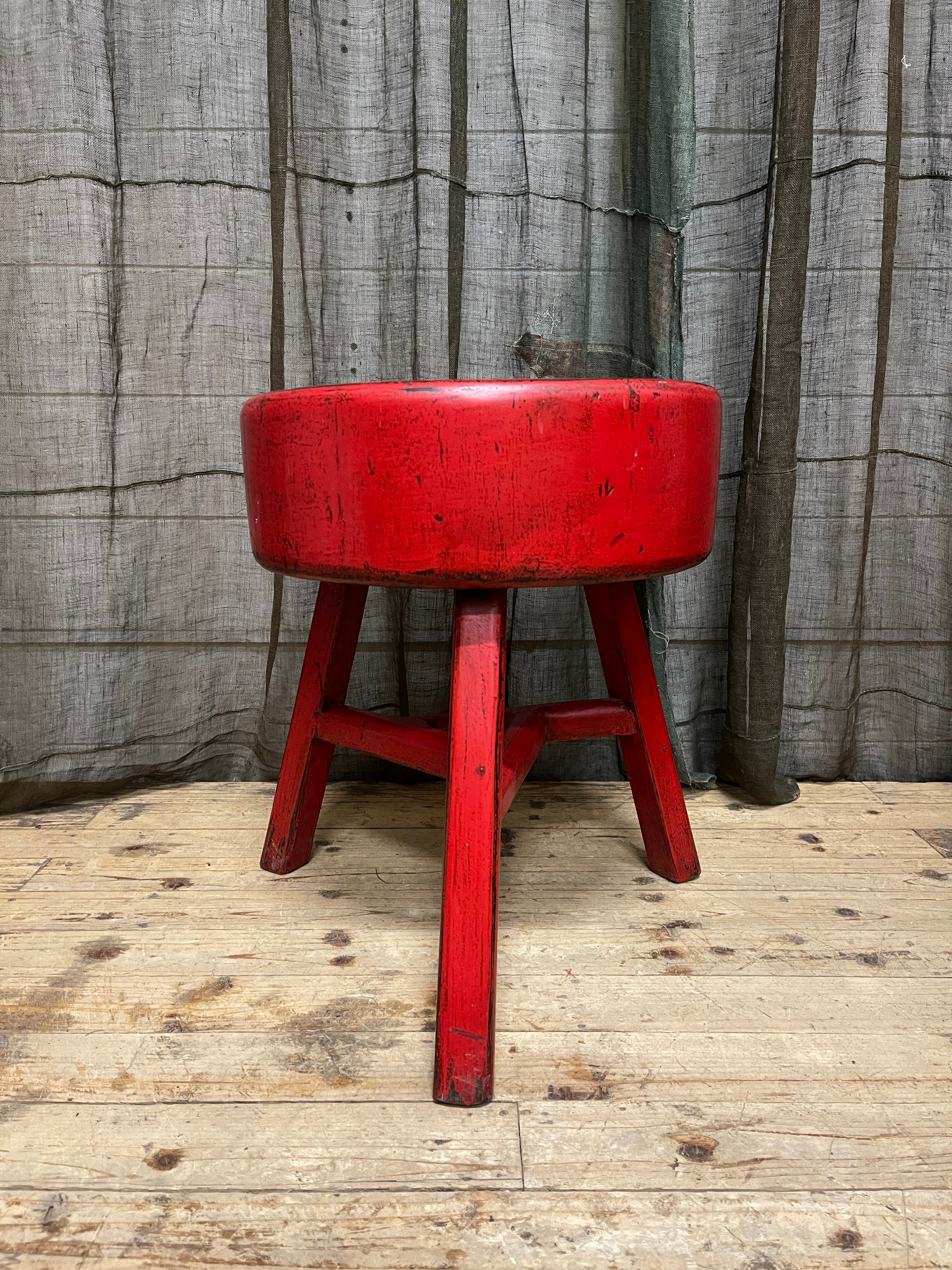 Chinese Provincial Elm Stool - Red
