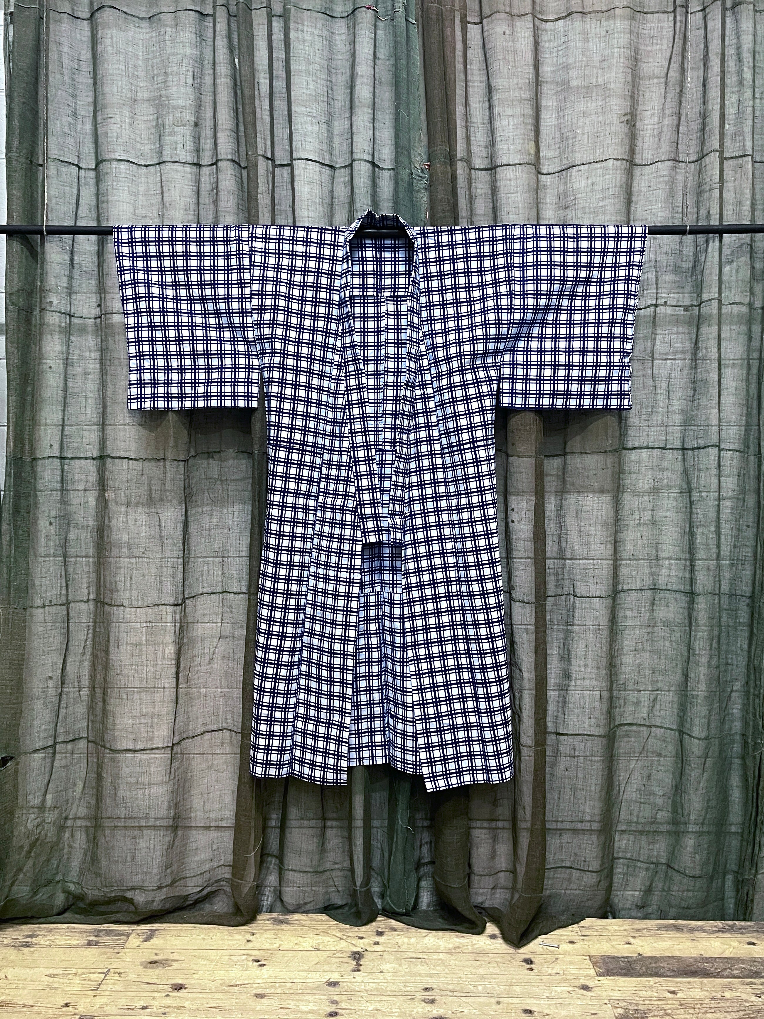 Vintage Yukata, Japanese Cotton Kimono, Geometric Design