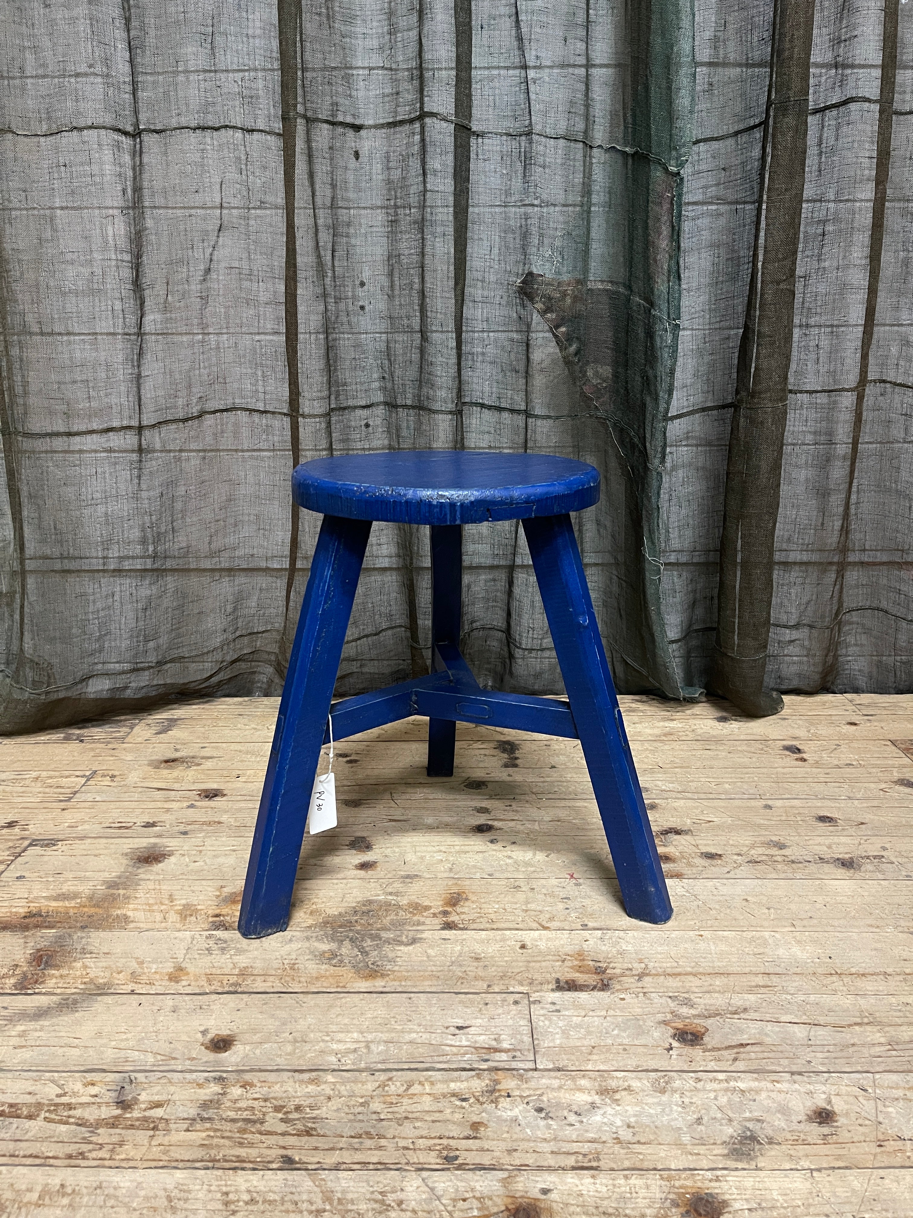 Chinese Provincial Elm Stool - Blue