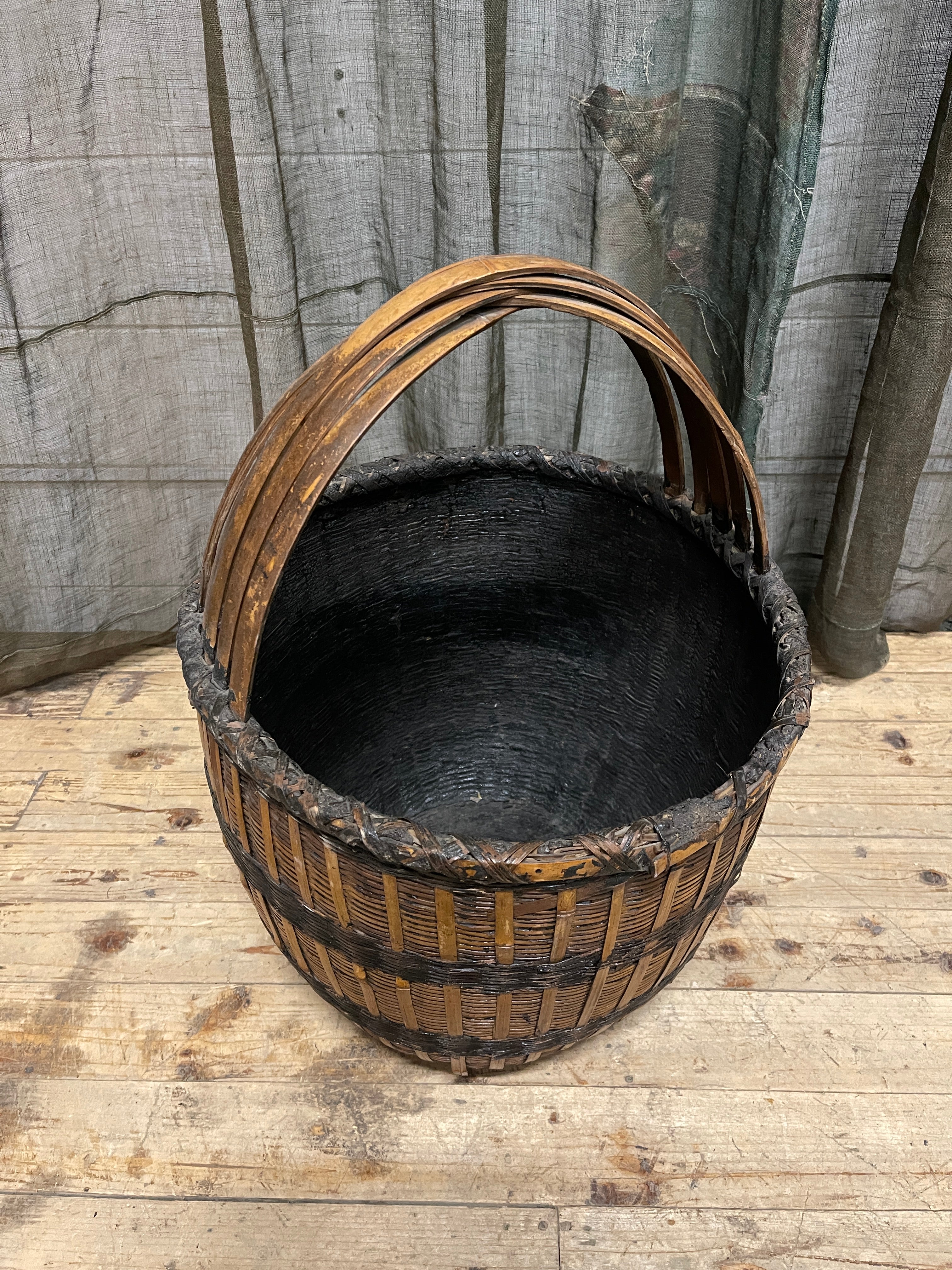 Vintage Chinese Country Farm Basket - Bamboo
