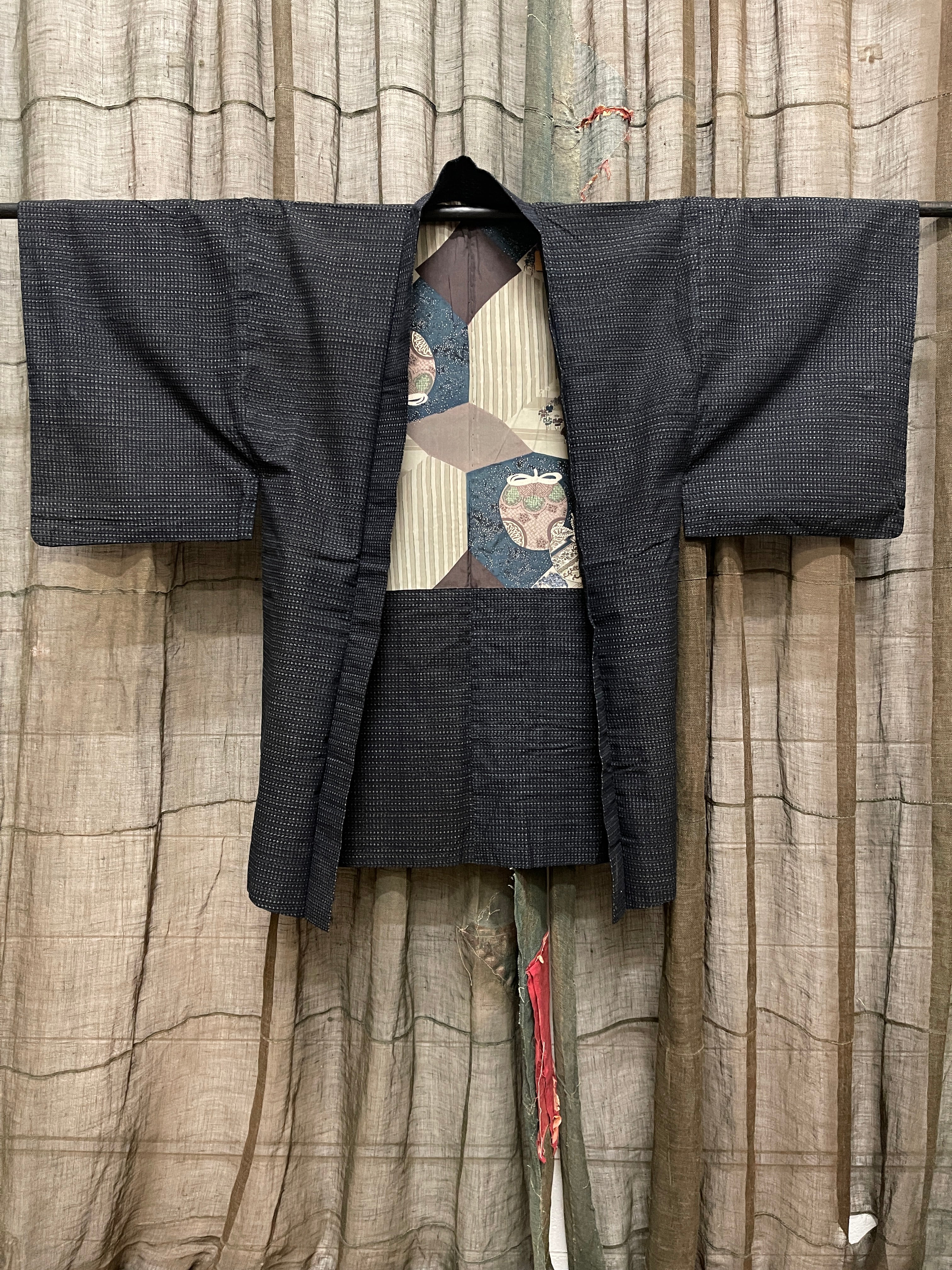 Japanese Haori-Kimono Cotton Jacket - Indigo Kasuri