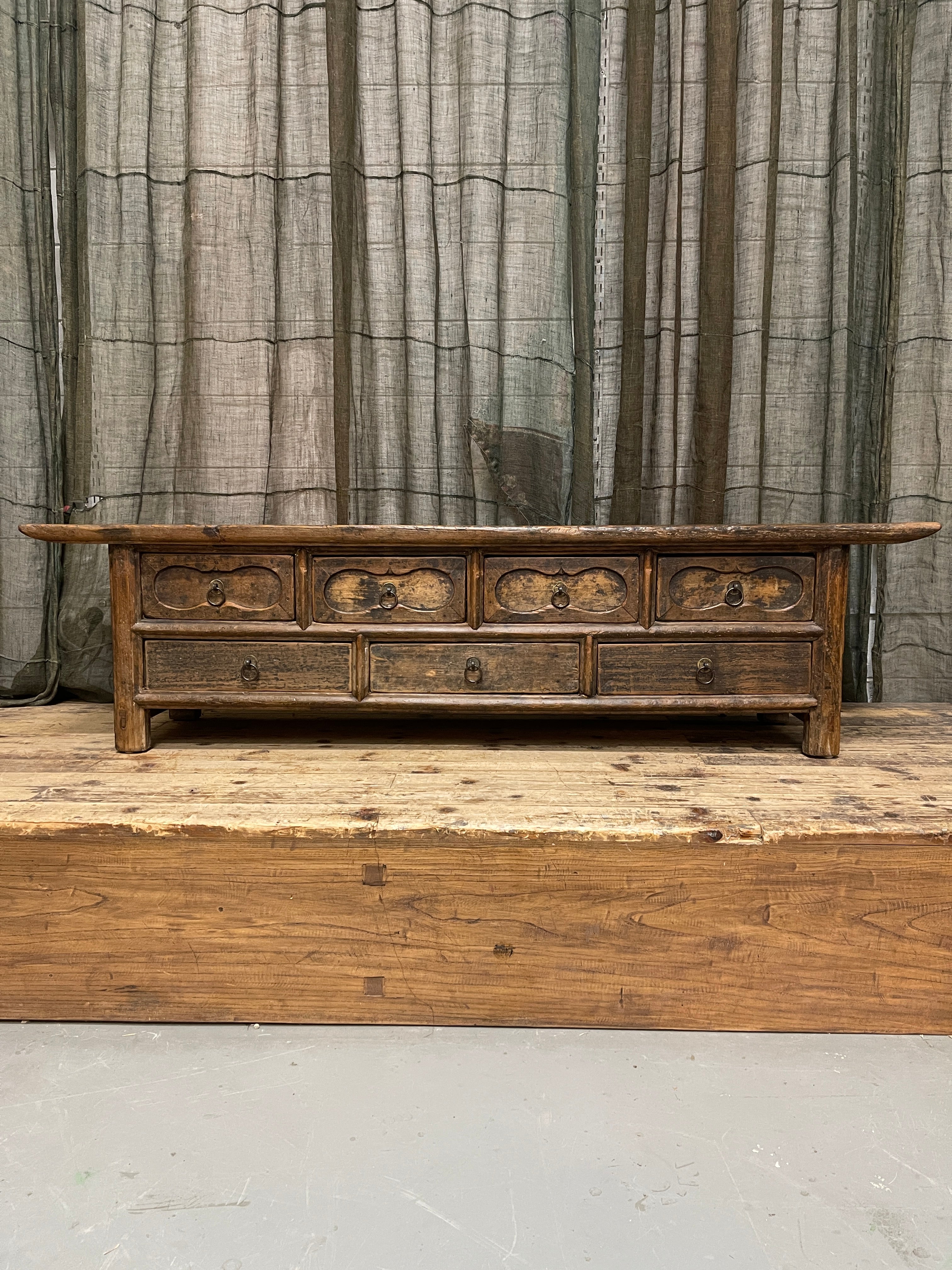 Antique Chinese 7 Drawer Low Table - Elm & Cypress | C.1850