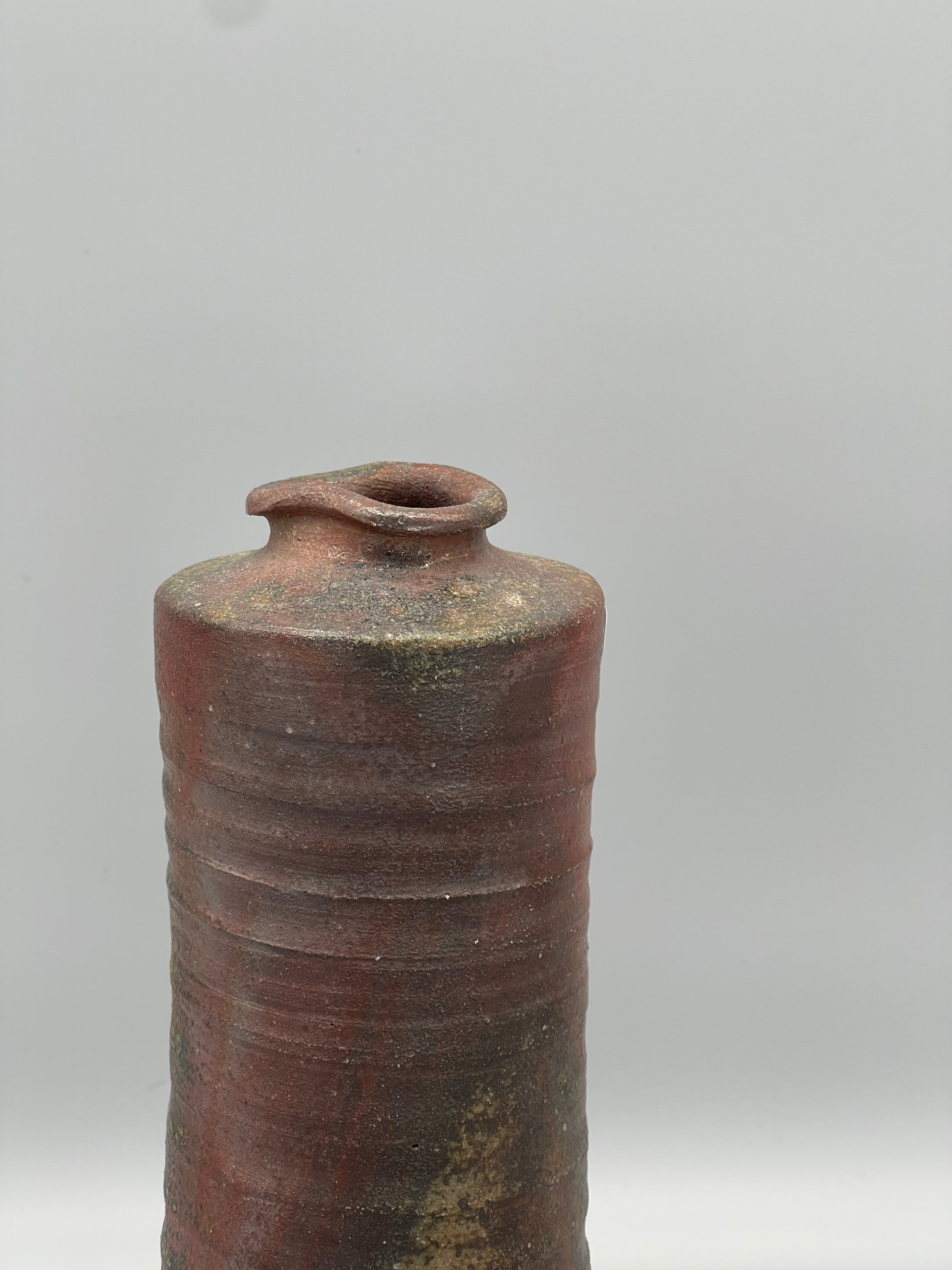 Vintage Japanese Ikebana Vase - Earthy Brown Bizen Glaze