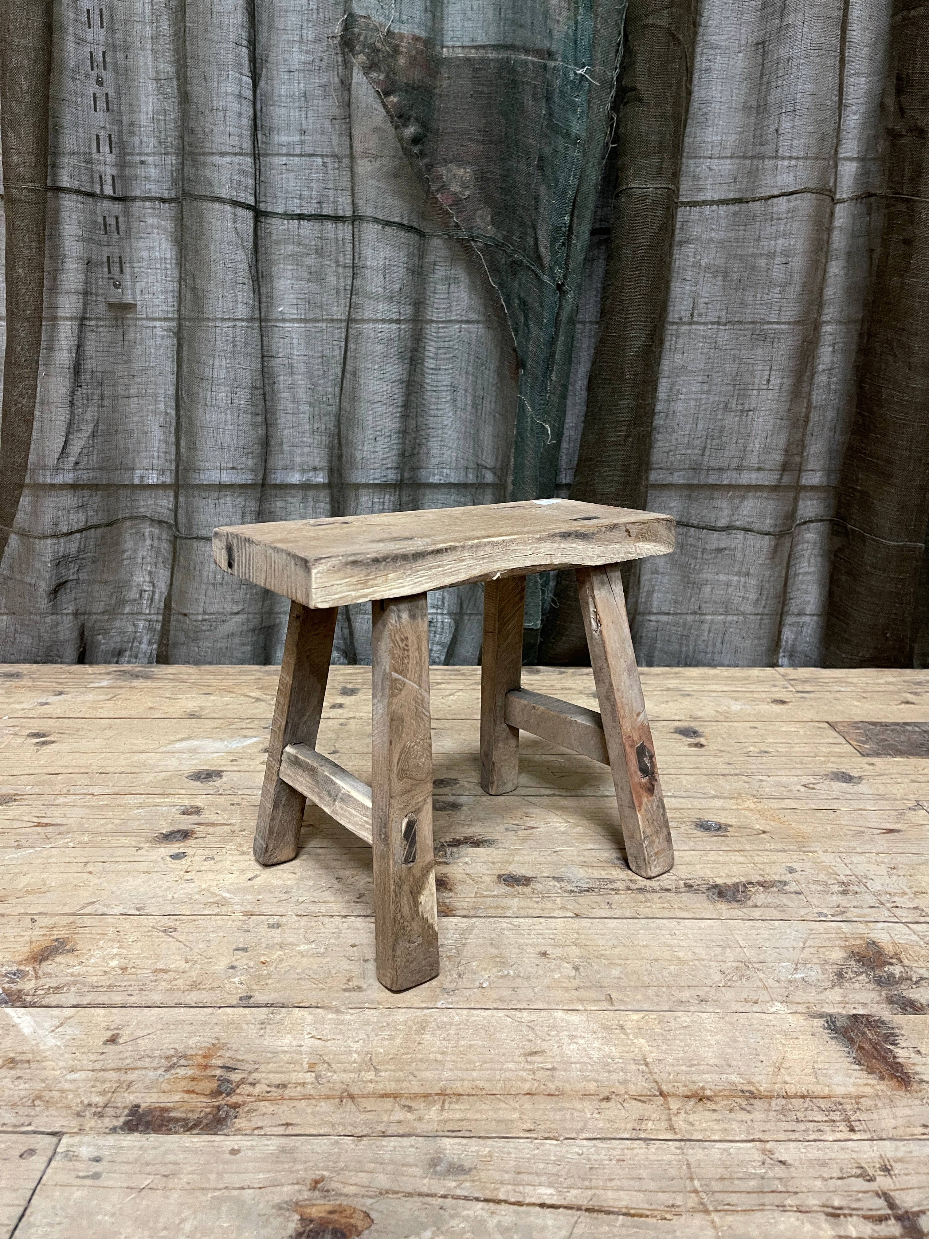 Small Rustic Chinese Stool, Elm