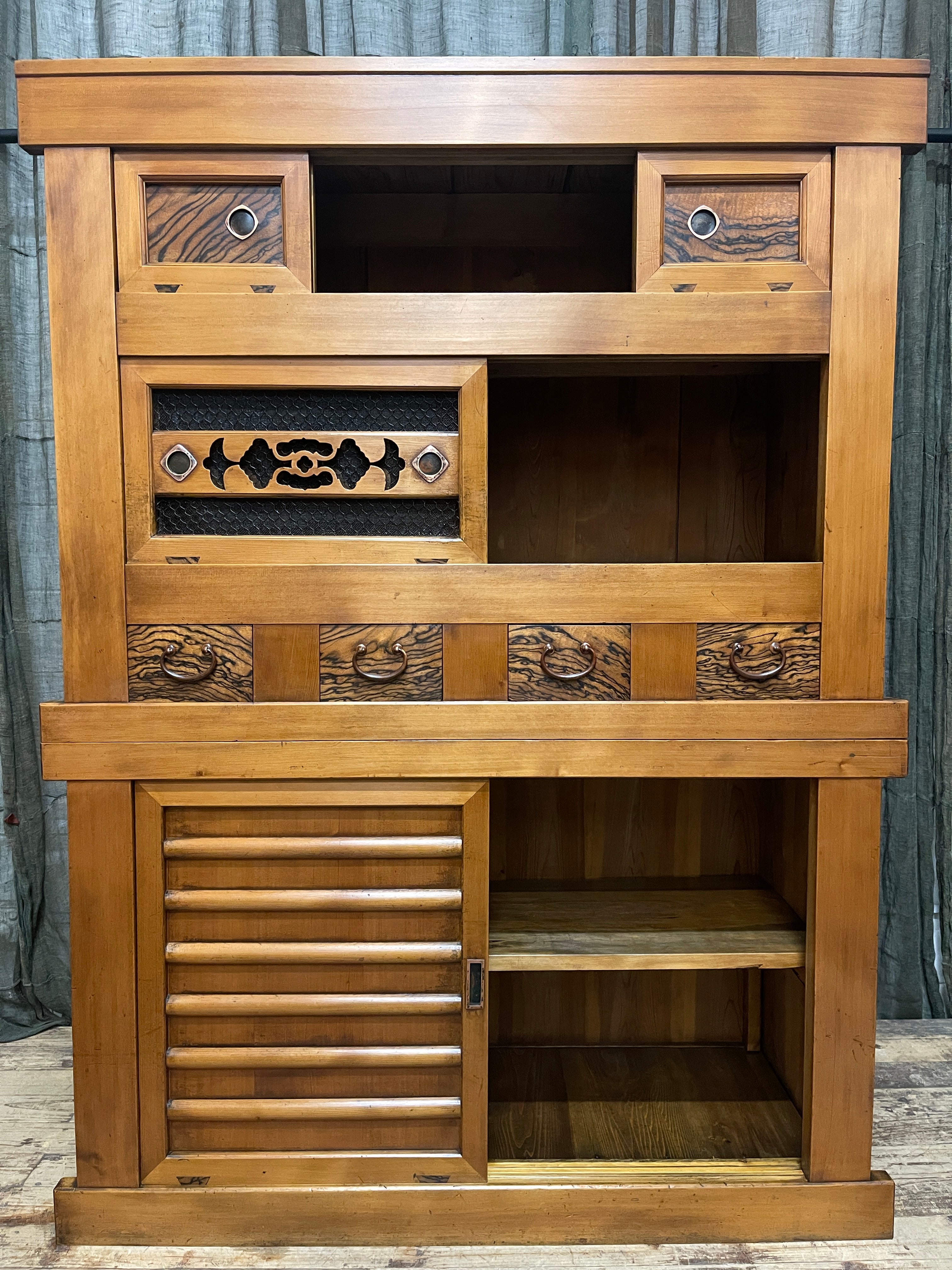 Japanese Mizuya, Kitchen Cabinet - Cedar, Cypress, Persimmon | c.1900
