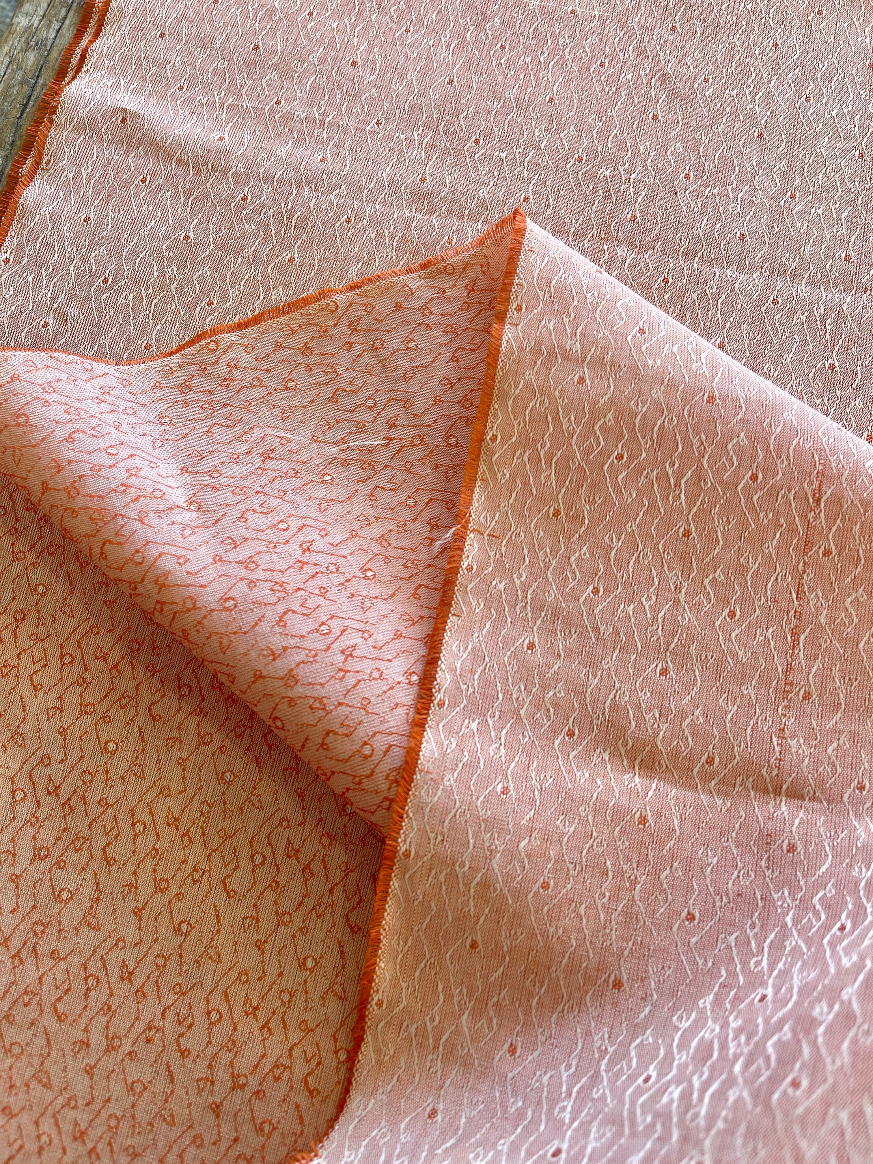 Japanese Silk Fabric, Salmon pink with Abstract Patterns