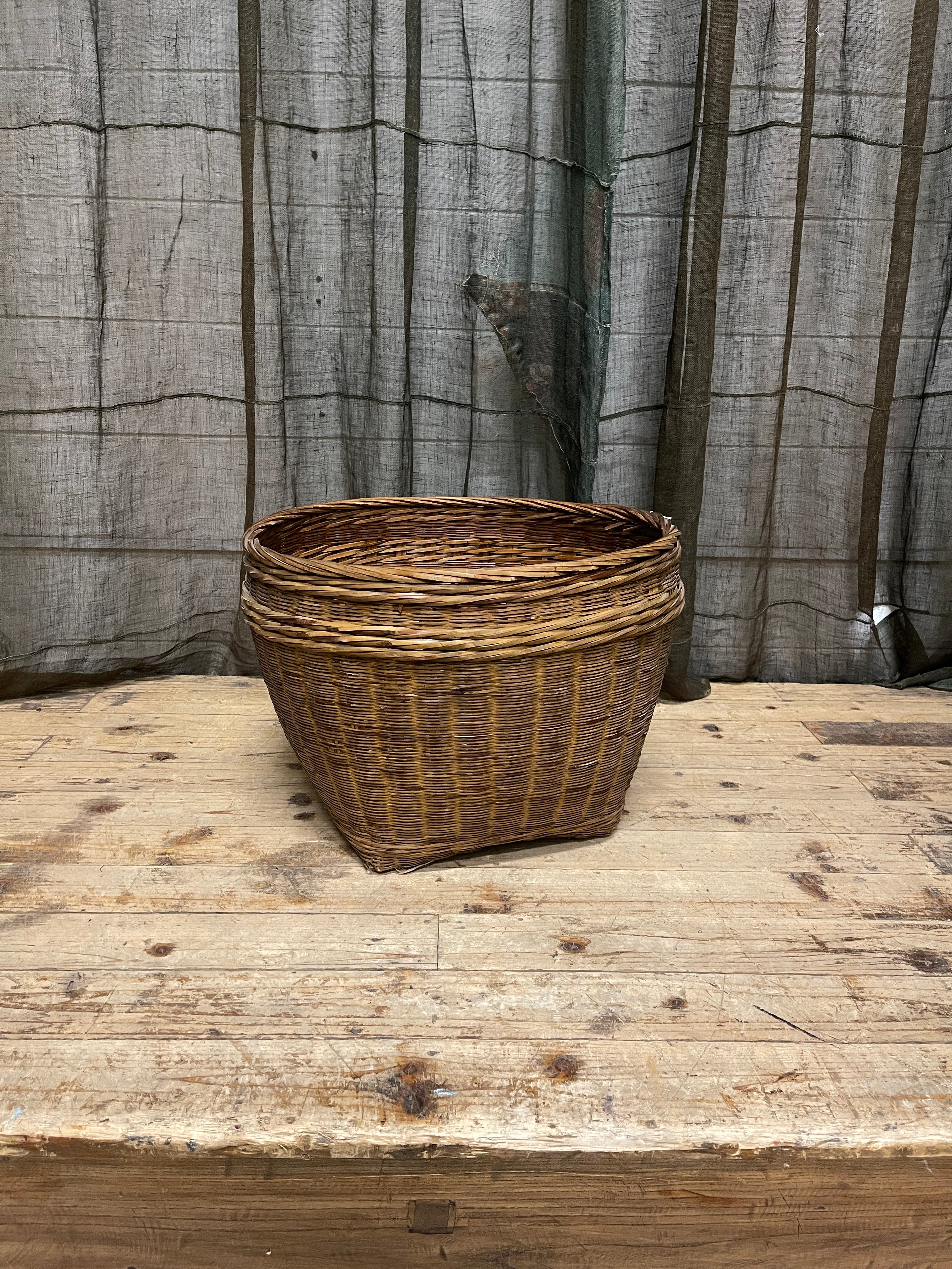 Vintage Chinese Country Farm Basket - Bamboo & Willow