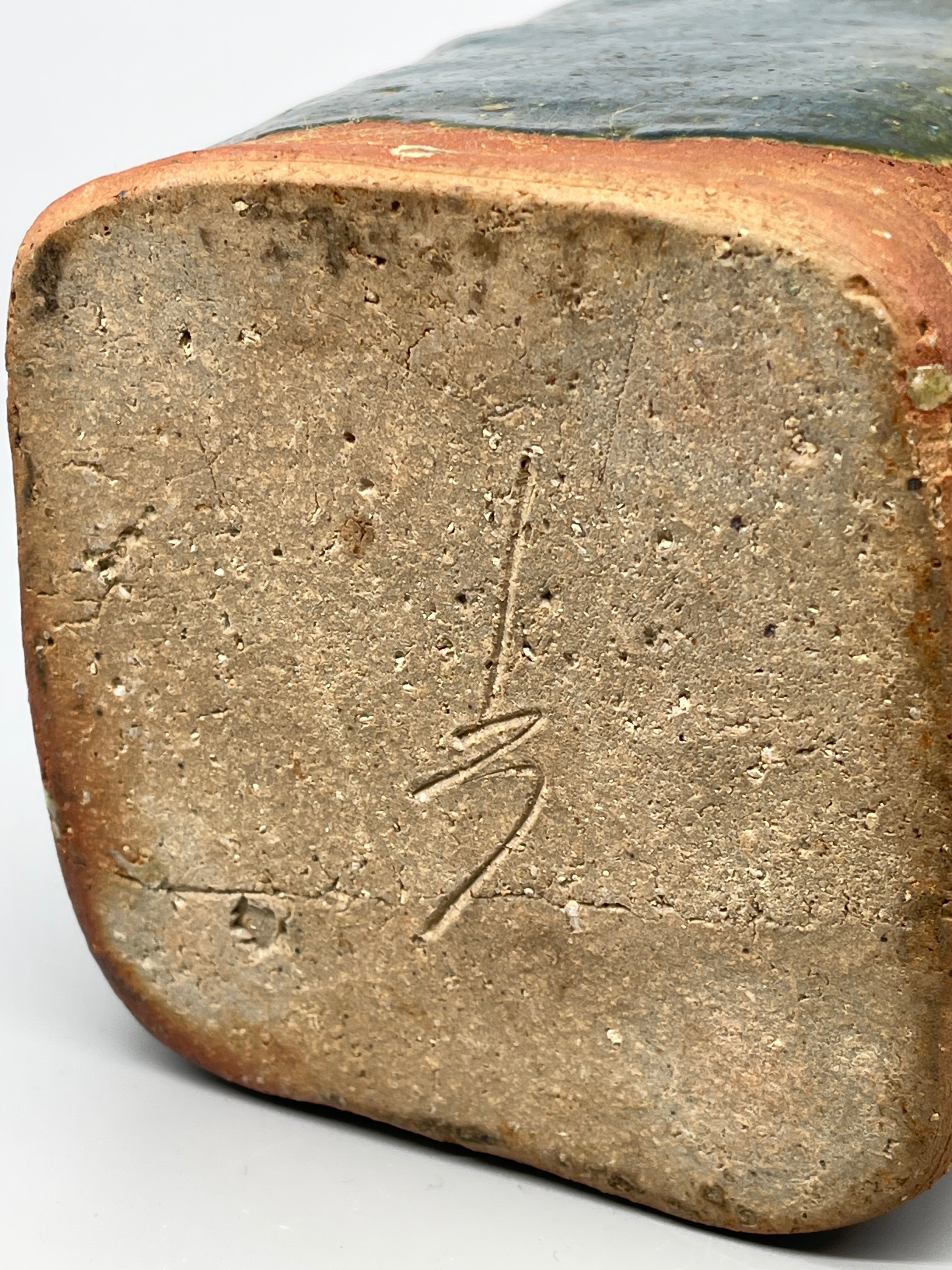 Vintage Japanese Ikebana Vase - Green & Blue Glaze