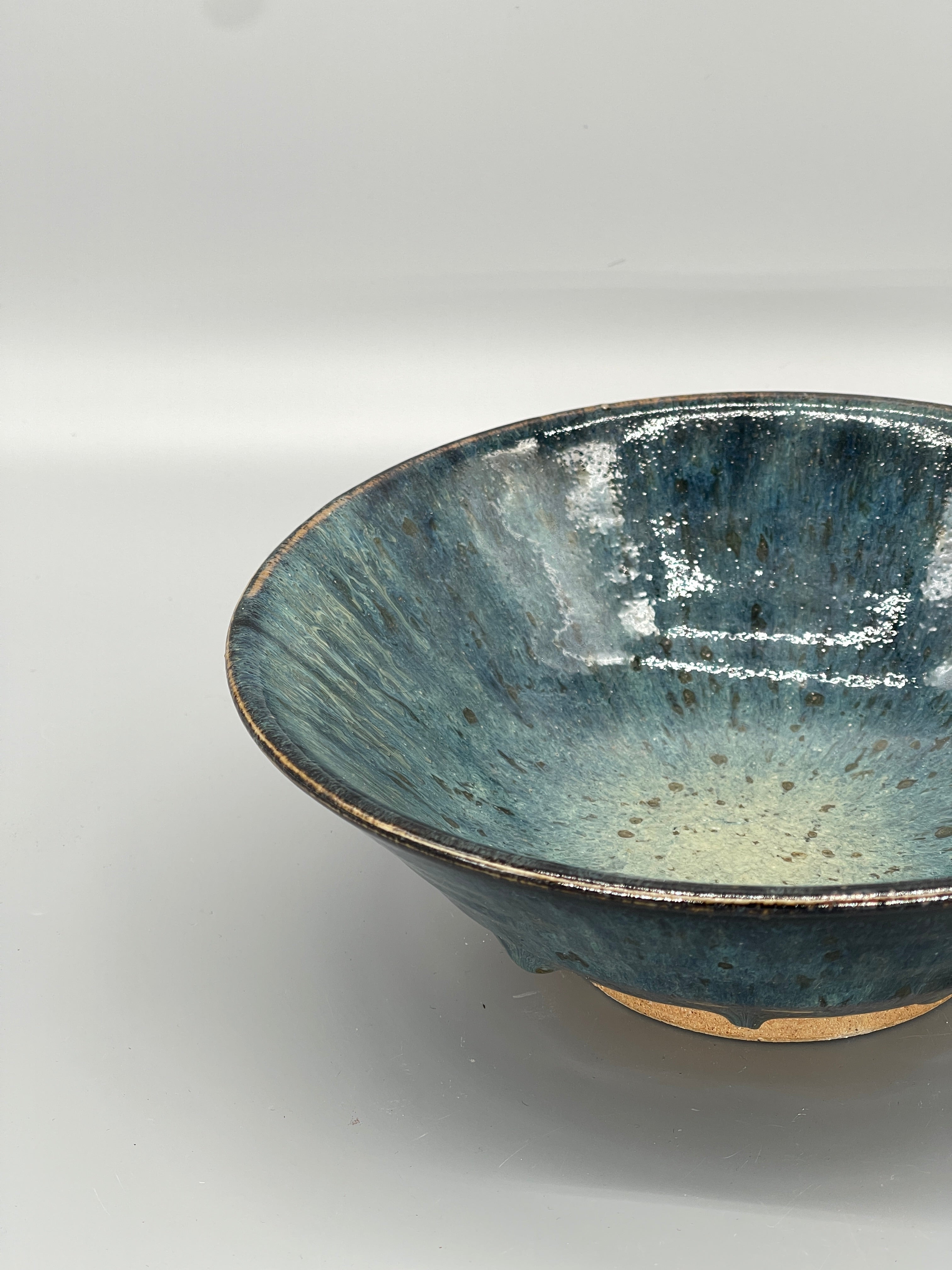 Vintage Japanese Bowl, Blue Drip Glaze