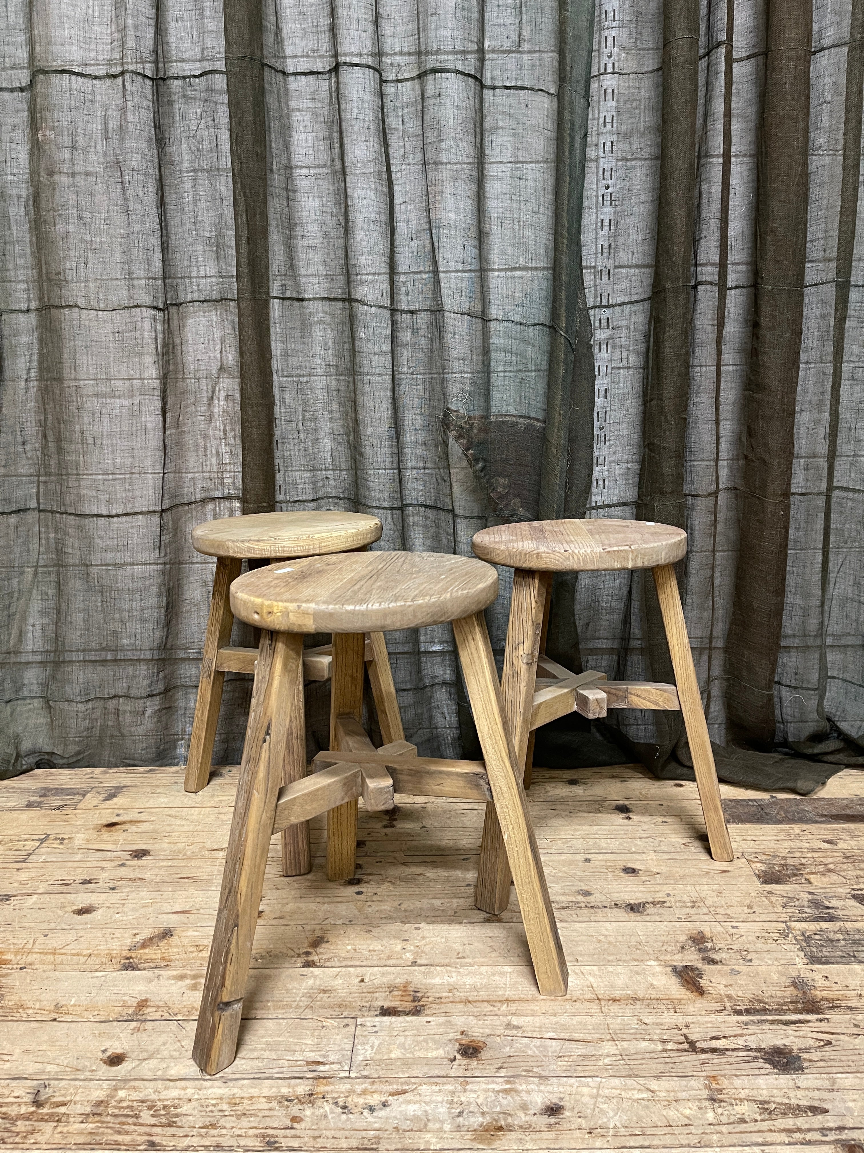 Rustic Chinese Round Stool, Elm