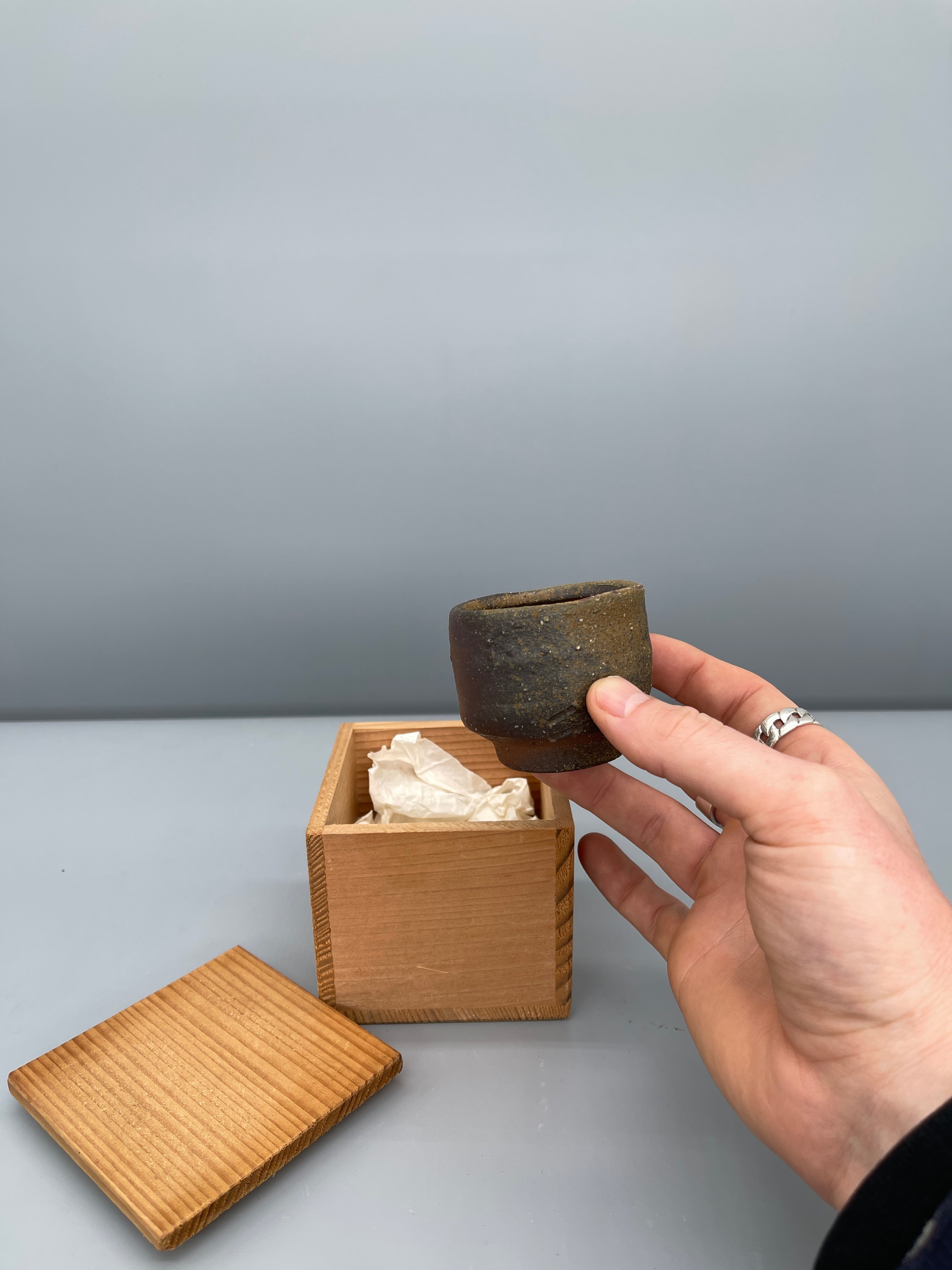 Japanese Stoneware Guinomi Sake Cup - Bizen Ware