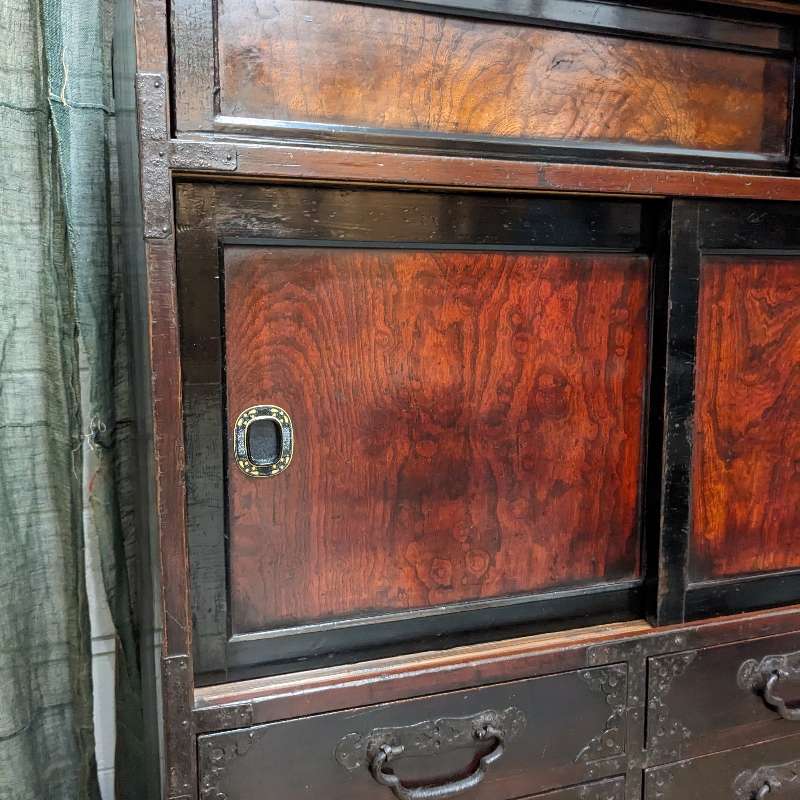 Japanese Storage Cabinet - Cypress, Elm & Lacquer Finish | Late 1800's