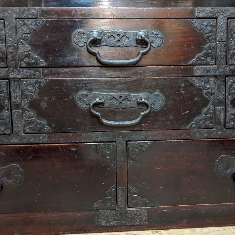 Japanese Storage Cabinet - Cypress, Elm & Lacquer Finish | Late 1800's