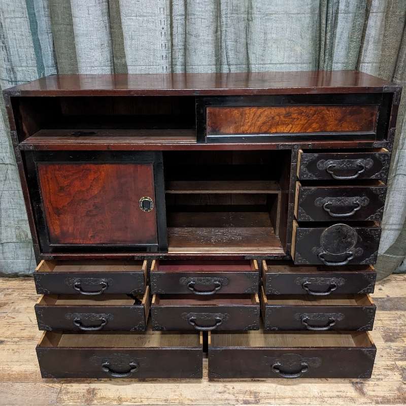 Japanese Storage Cabinet - Cypress, Elm & Lacquer Finish | Late 1800's