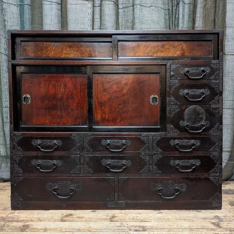 Japanese Storage Cabinet - Cypress, Elm & Lacquer Finish | Late 1800's