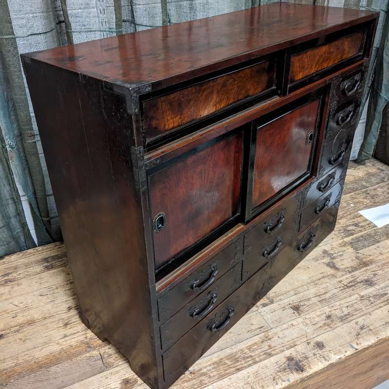 Japanese Storage Cabinet - Cypress, Elm & Lacquer Finish | Late 1800's