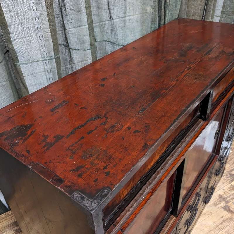 Japanese Storage Cabinet - Cypress, Elm & Lacquer Finish | Late 1800's
