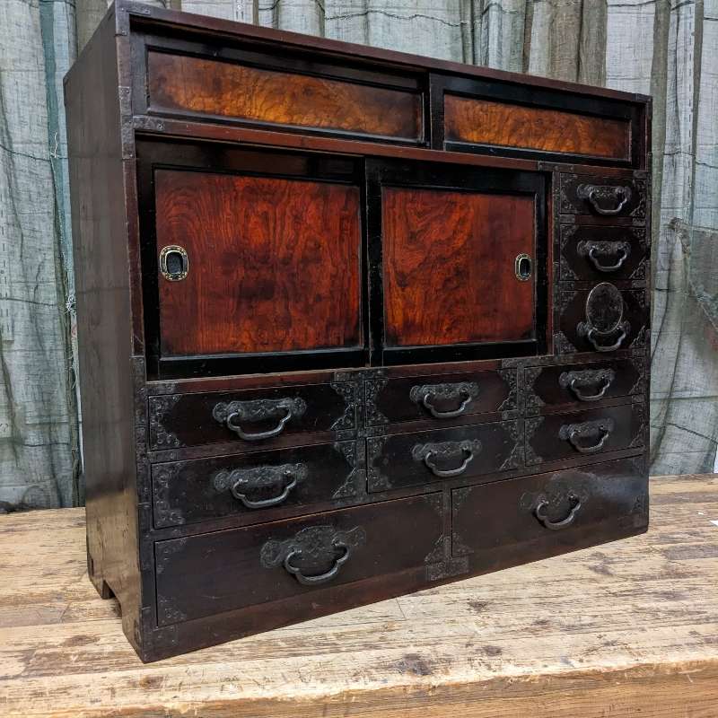 Japanese Storage Cabinet - Cypress, Elm & Lacquer Finish | Late 1800's