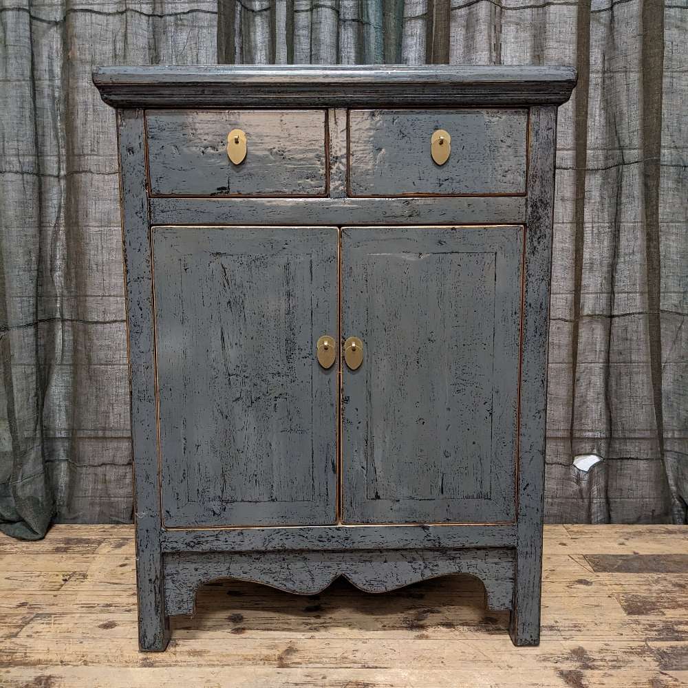 Provincial Style Chinese Grey Lacquered Cabinet