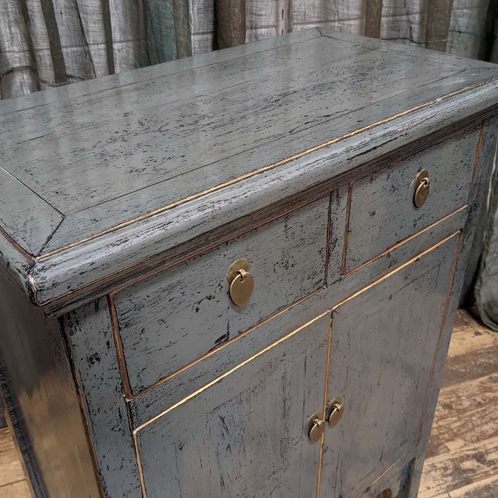 Provincial Style Chinese Grey Lacquered Cabinet