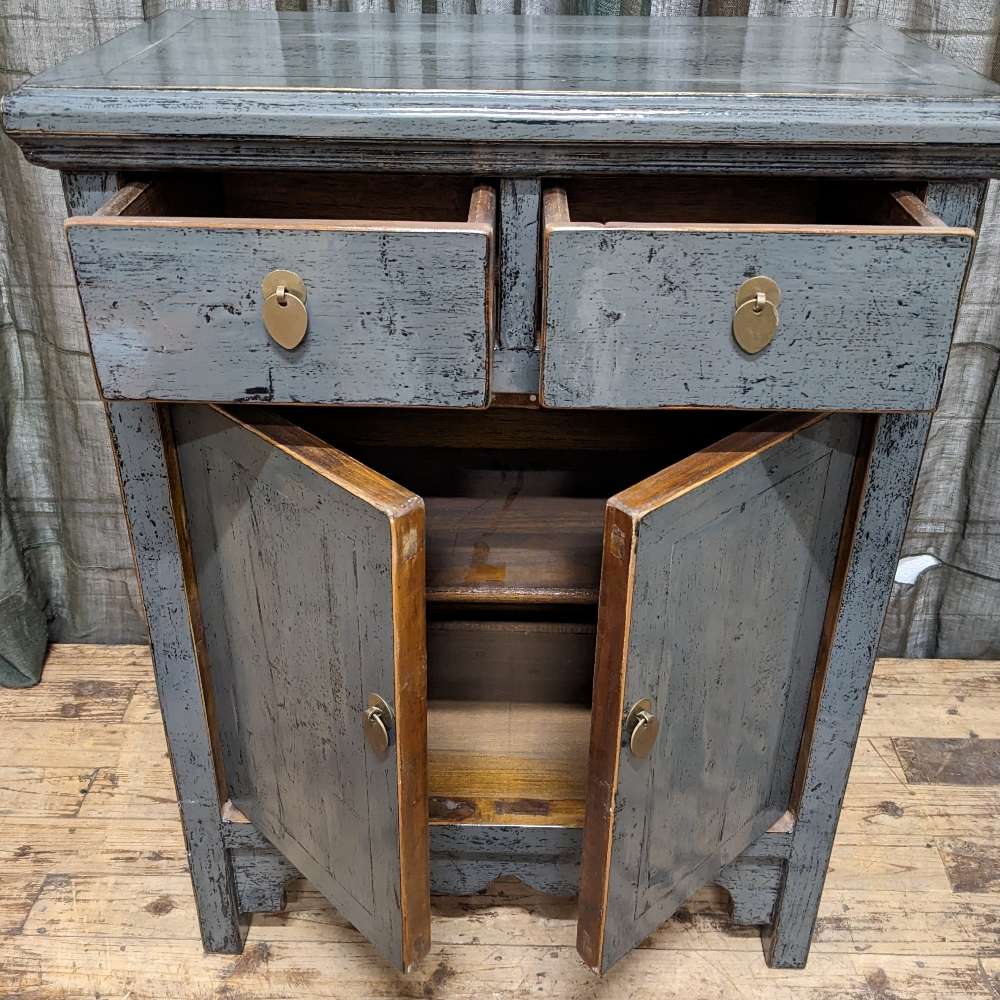 Provincial Style Chinese Grey Lacquered Cabinet