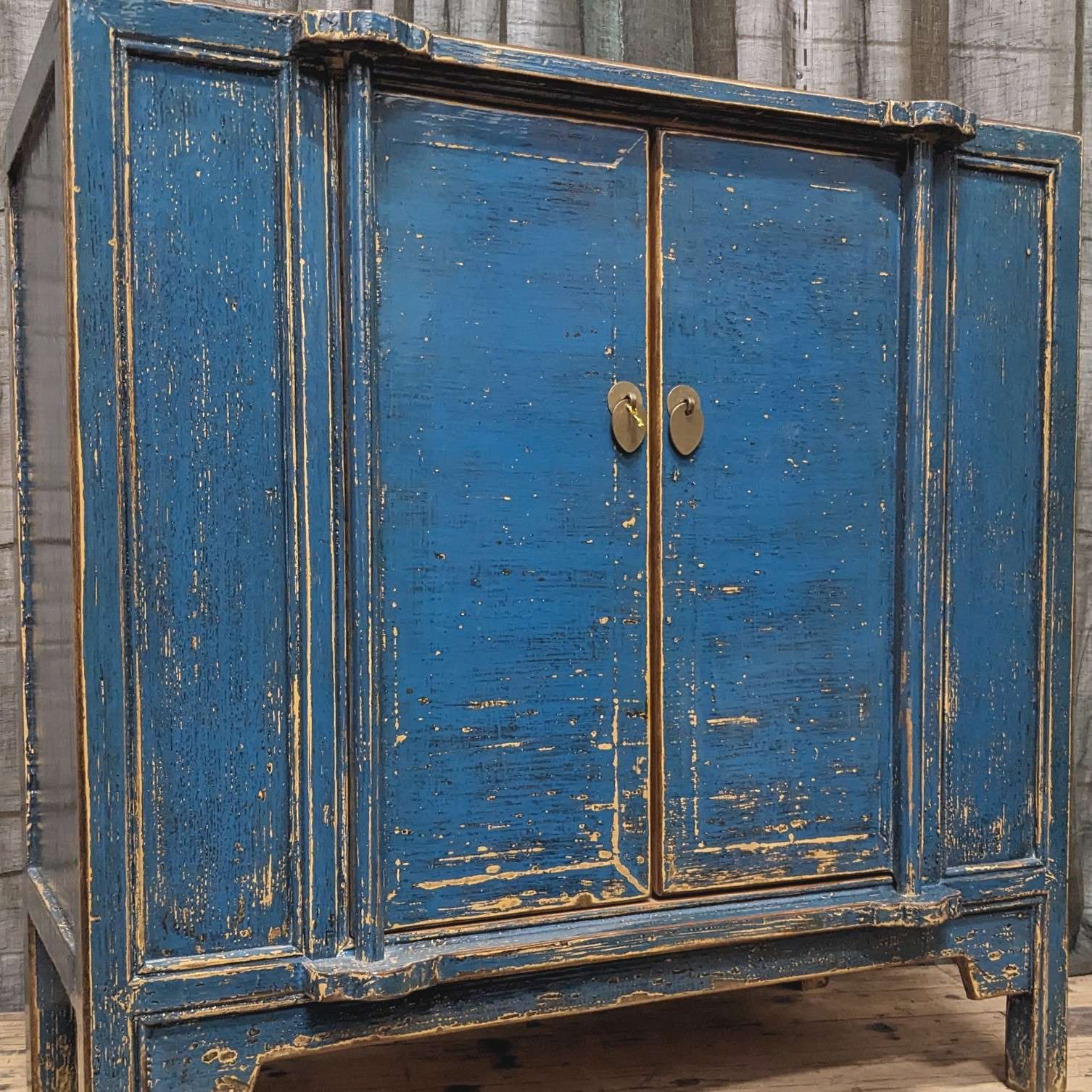 Provincial Style Chinese Blue Lacquered Cabinet