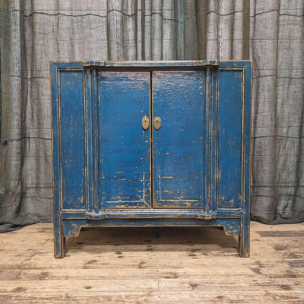 Provincial Style Chinese Blue Lacquered Cabinet