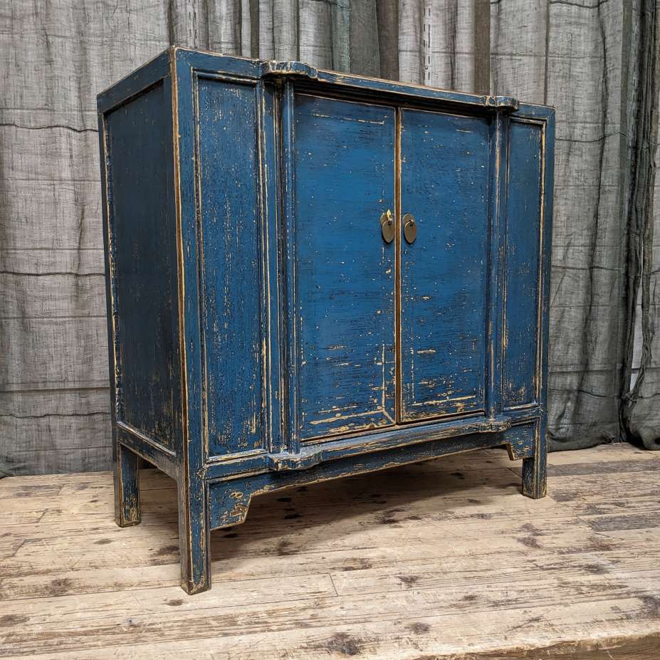 Provincial Style Chinese Blue Lacquered Cabinet