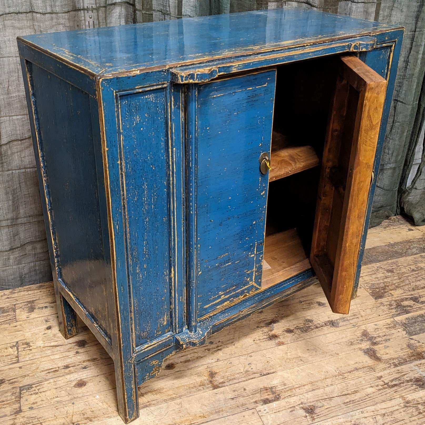 Provincial Style Chinese Blue Lacquered Cabinet