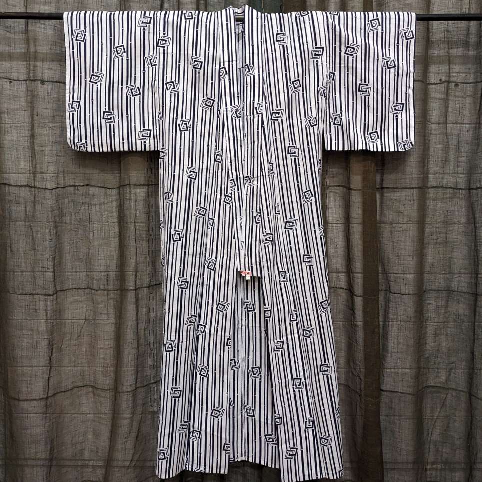 Yukata, Japanese Cotton Kimono - White & Blue - Women's