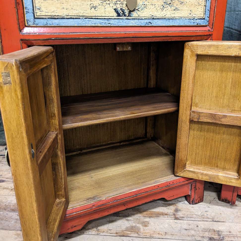 Provincial Style Red Chinese Lacquered Cabinet