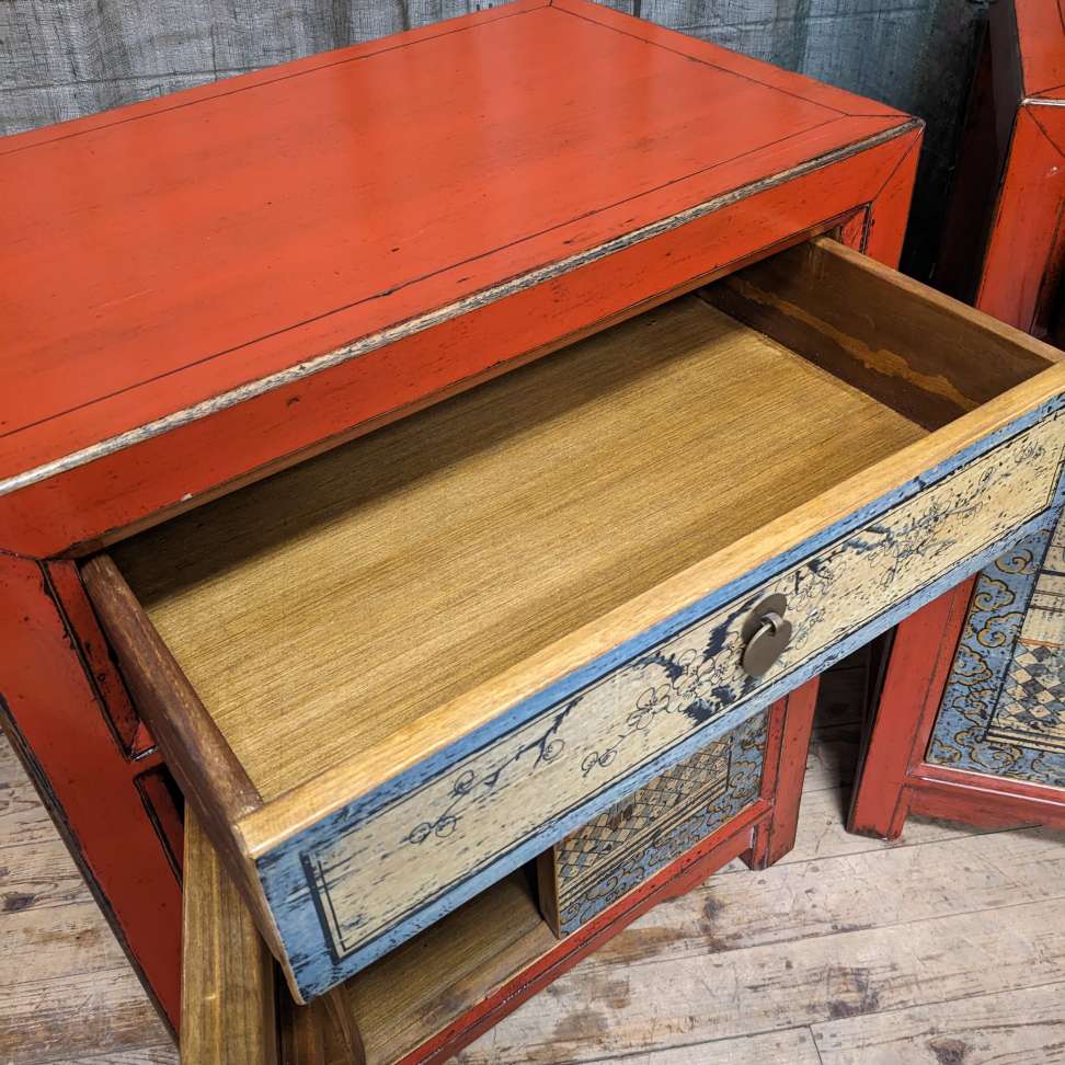 Provincial Style Red Chinese Lacquered Cabinet