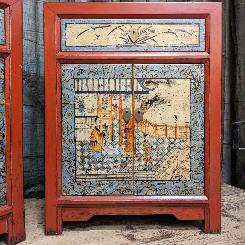 Provincial Style Red Chinese Lacquered Cabinet