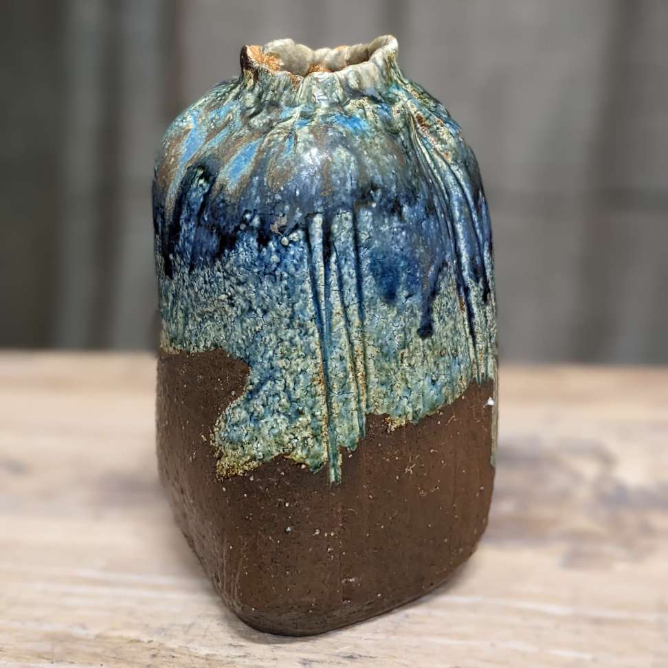 Vintage Japanese Blue Pottery Vase