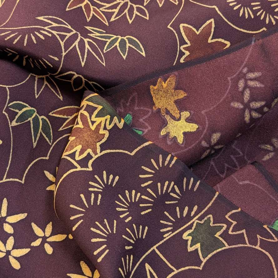 Japanese Silk Fabric, Dark brown with Shochikubai
