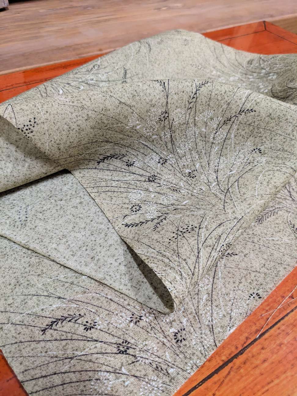 Japanese Silk Fabric, Sage with Grass Pattern
