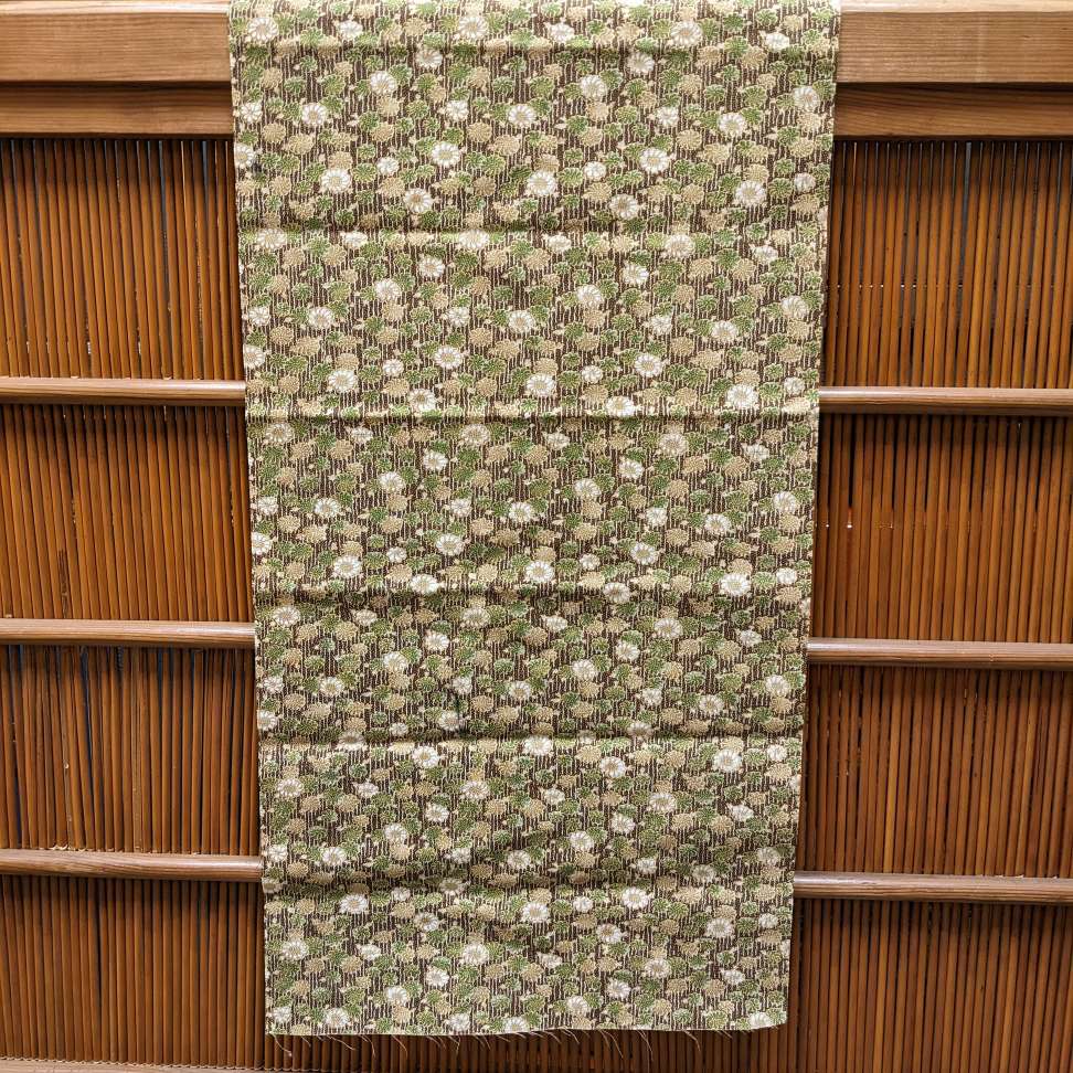 Japanese Silk Fabric, Brown & Green Floral Pattern