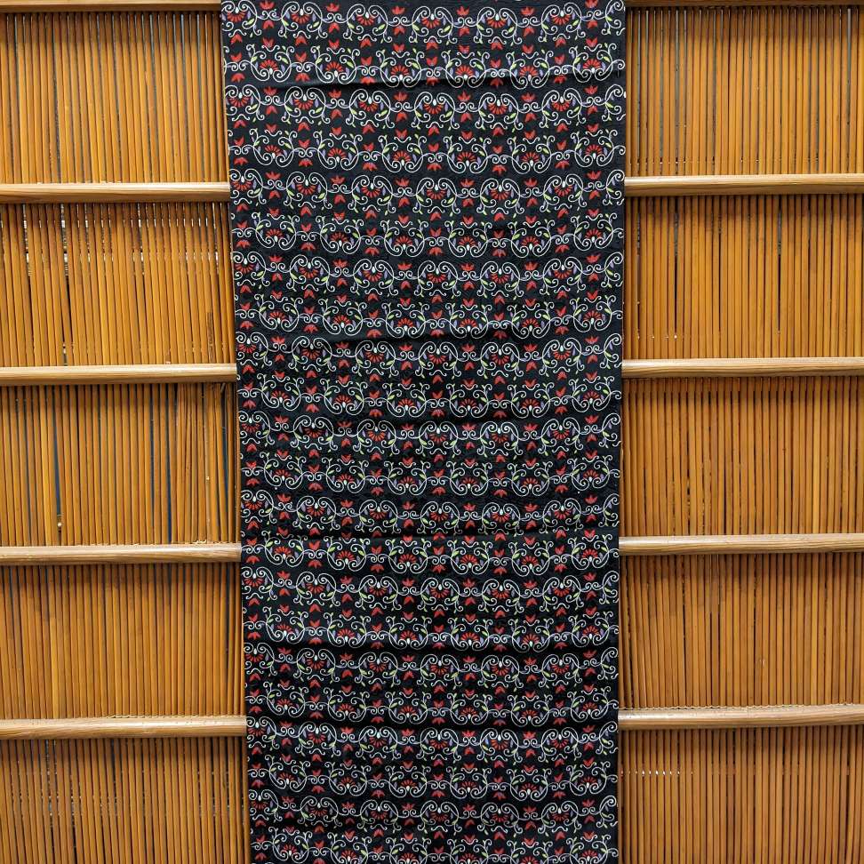 Japanese Silk Fabric, Black With Floral Pattern
