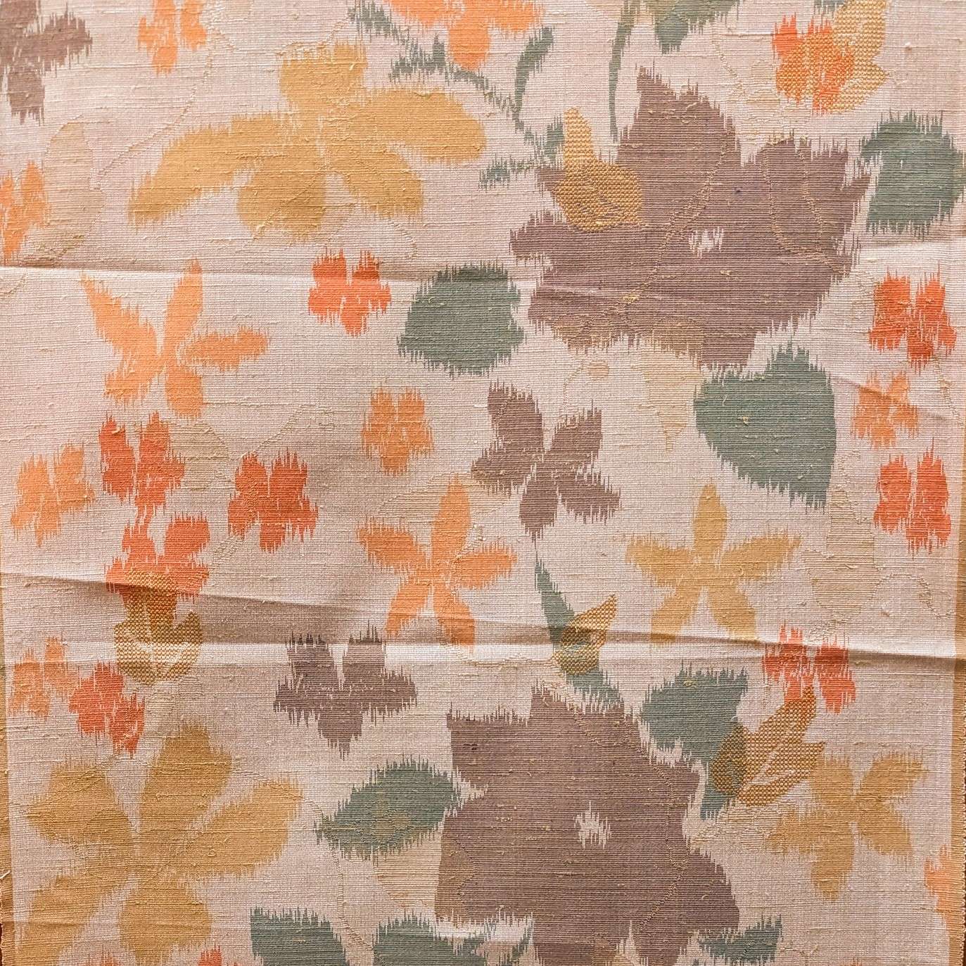 Japanese Silk Fabric, Beige With Floral Pattern