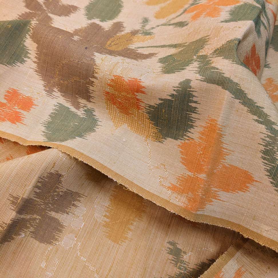 Japanese Silk Fabric, Beige With Floral Pattern