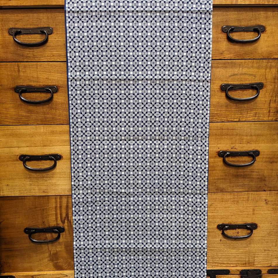 Japanese Yukata Cotton Fabric, Indigo Geometric Pattern