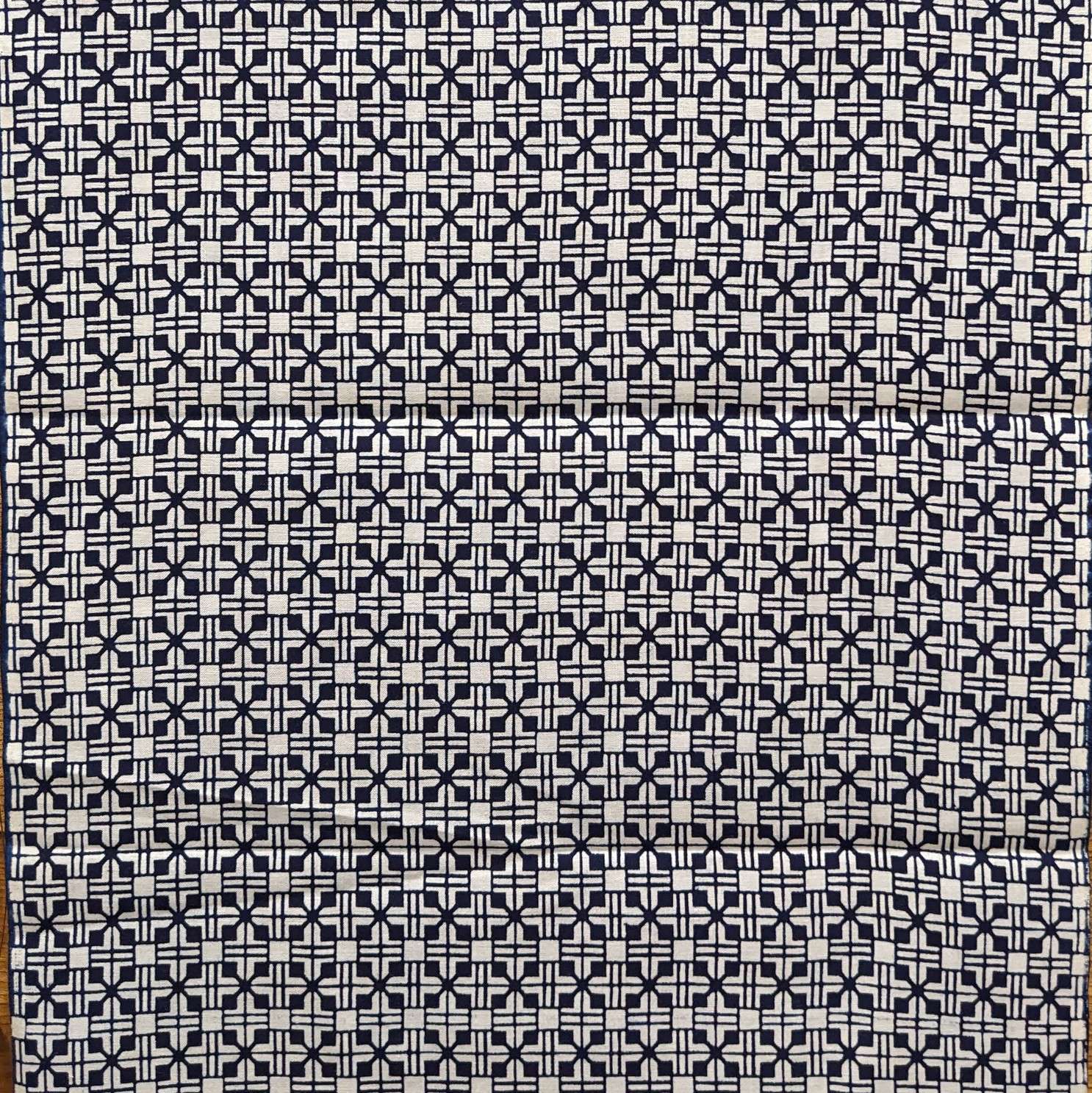 Japanese Yukata Cotton Fabric, Indigo Geometric Pattern