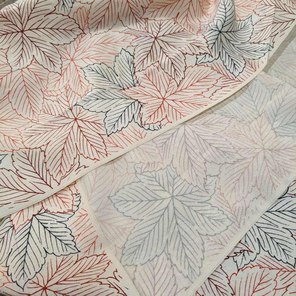 Japanese Silk Fabric Leaves Pattern