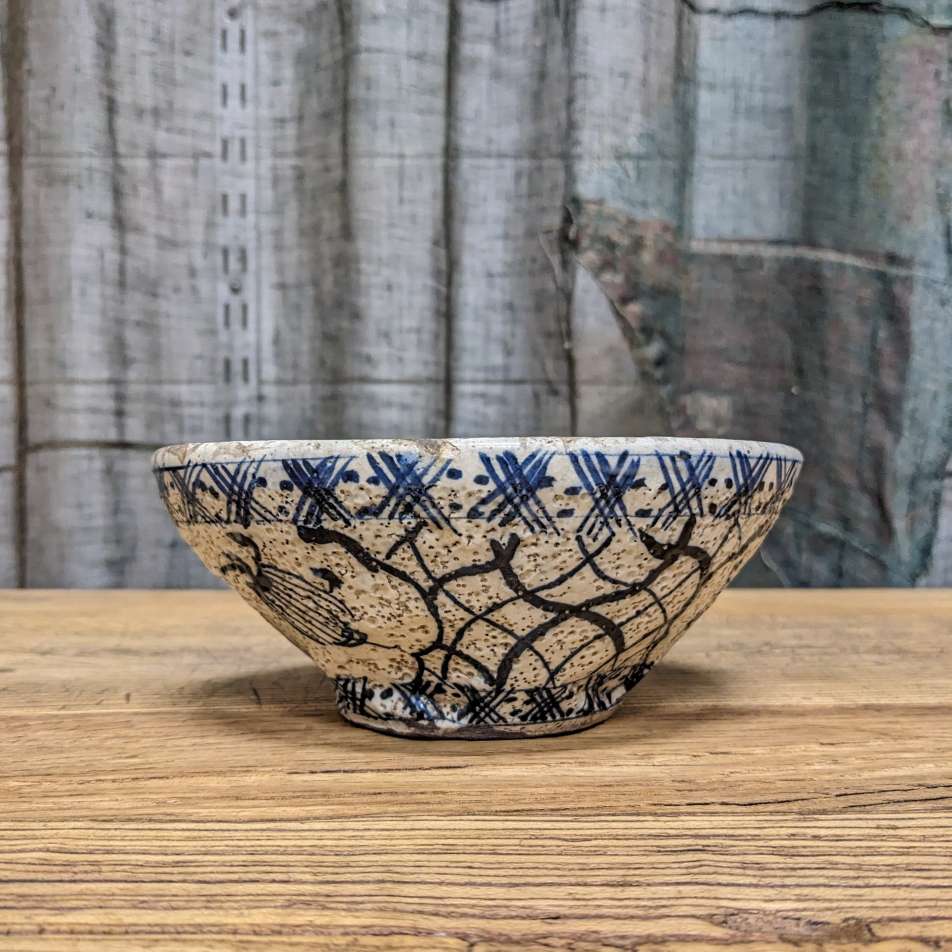 Antique Japanese Blue & White Bowl with Rich Textural Design