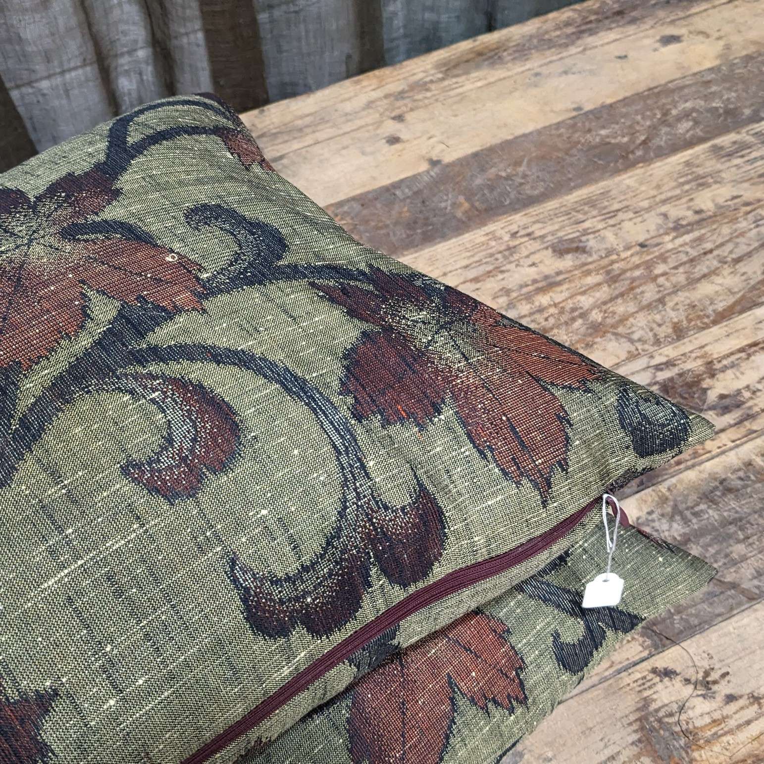 Throw Cushion, Vintage Japanese Wool Cover - Karakusa Plant Pattern